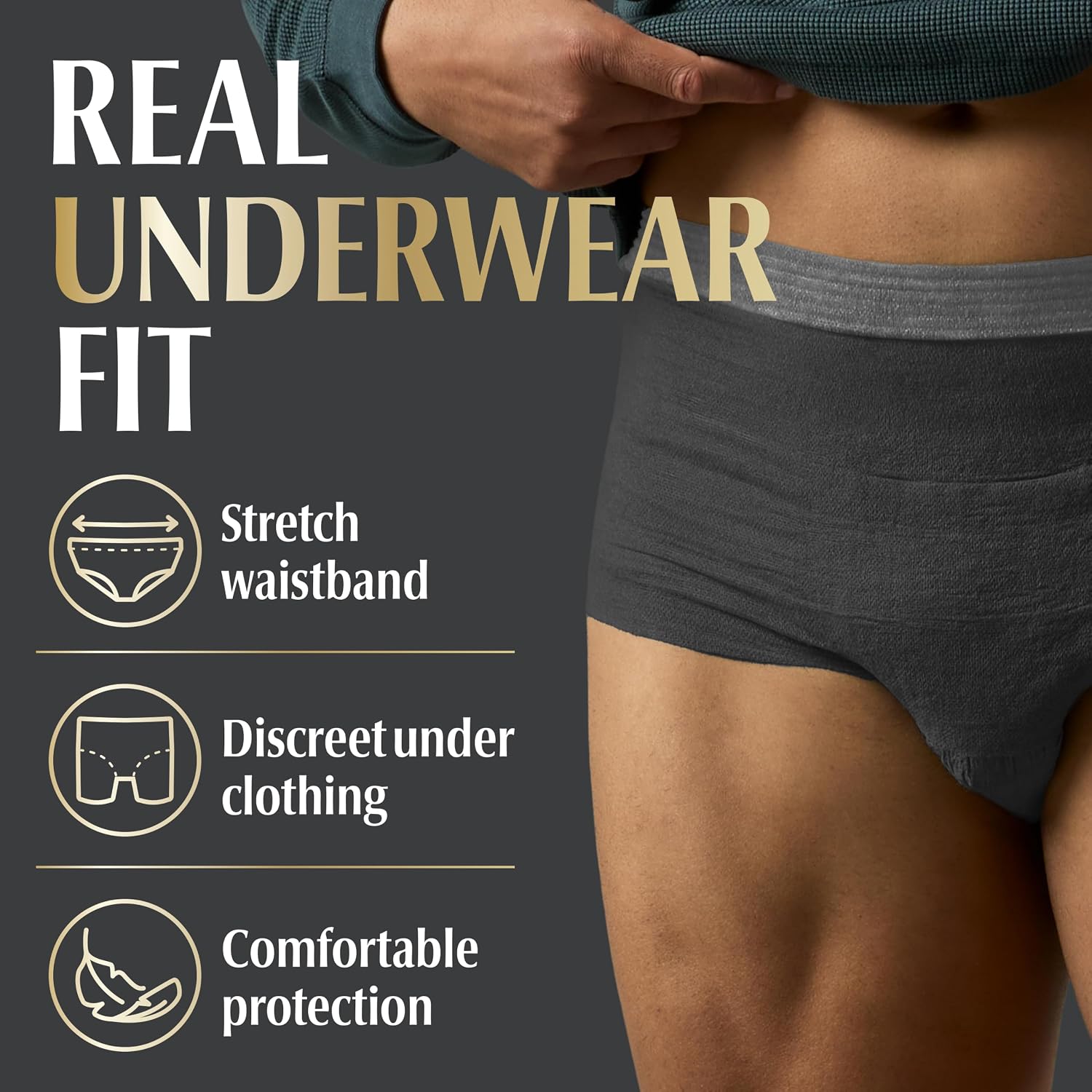 Depend Real Fit Adult Diapers, Incontinence Underwear for Men, Disposable, Maximum Absorbency, Small/Medium, Grey, 56 Count (2 Packs of 28), Packaging May Vary