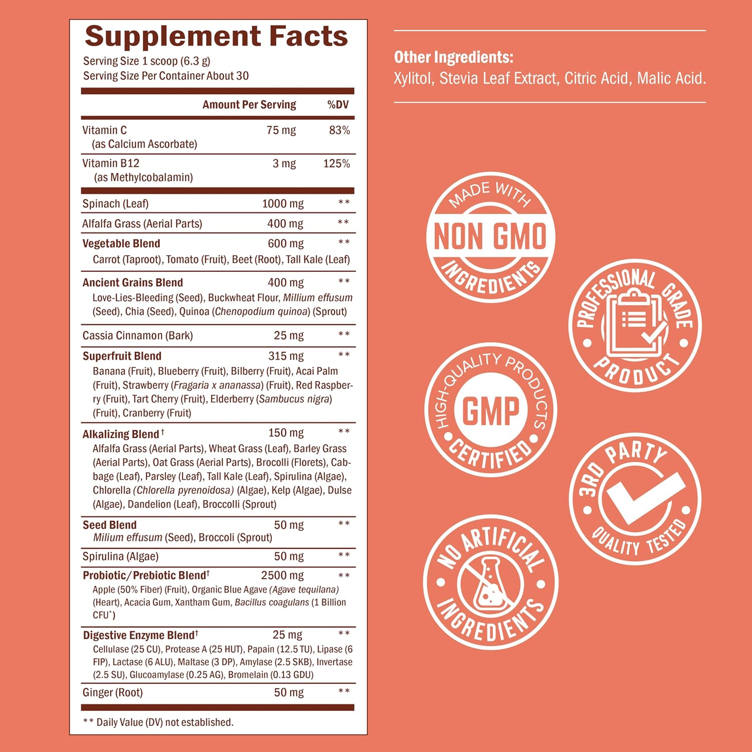 Super Greens Powder with Probiotics, Prebiotics, Digestive Enzymes