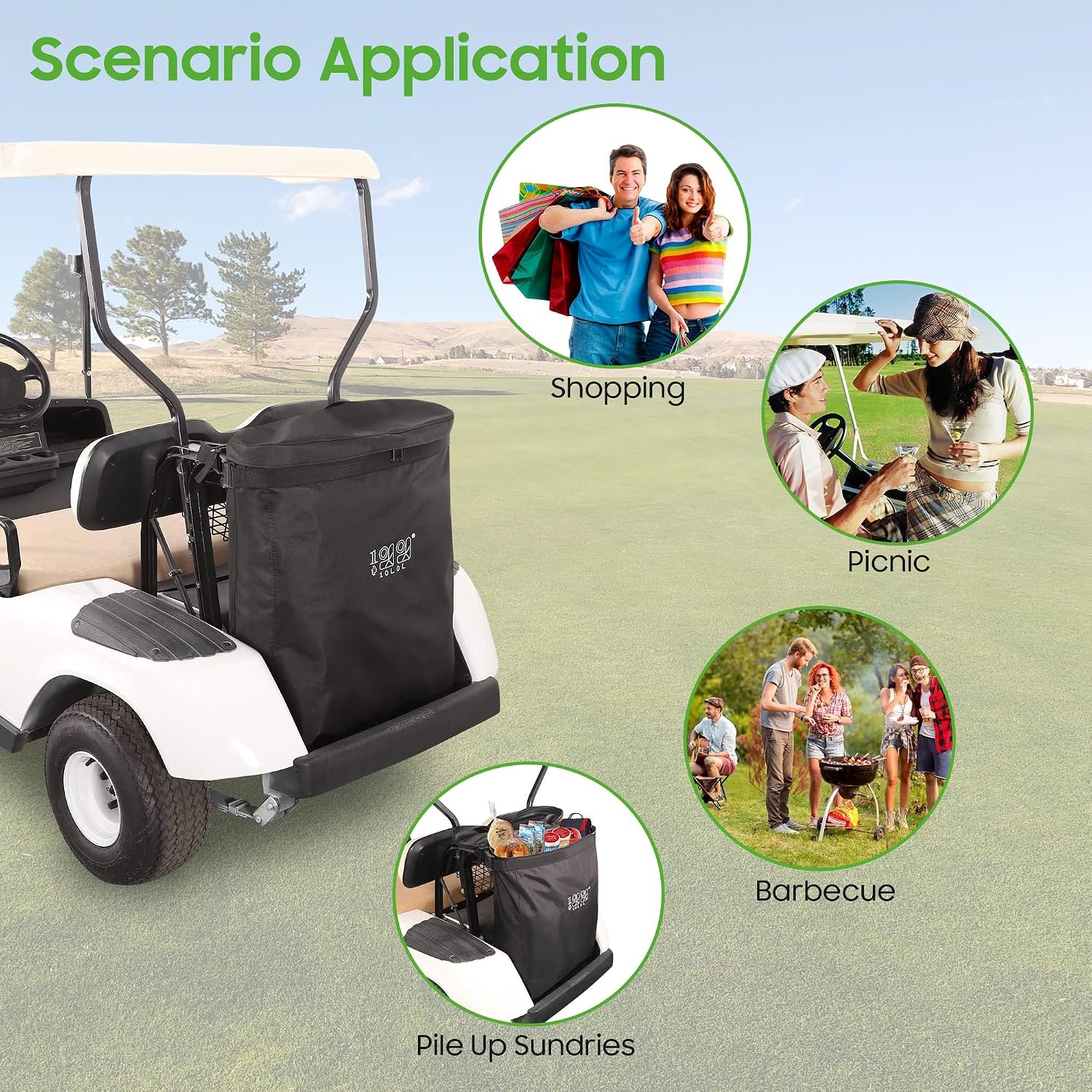 10L0L Golf Cart Cargo Bag for 2 Passenger Golf Carts, Storage Grocery Shopping Bag for Yamaha, EZGO TXT/RXV, Club Car DS/Precedent Golf Cart