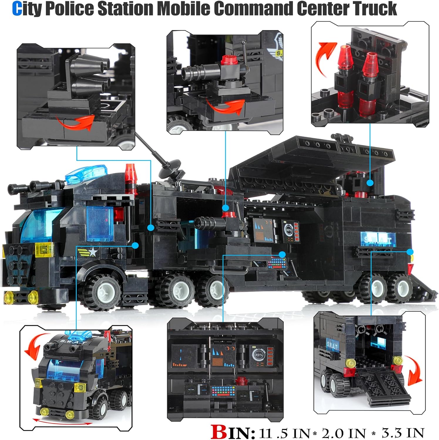 1110 PCS SWAT City Police Set Cop Car Building Set with Helicopter, Boat, Police Station, Mobile Command Center Truck Toys in 25 Different Models