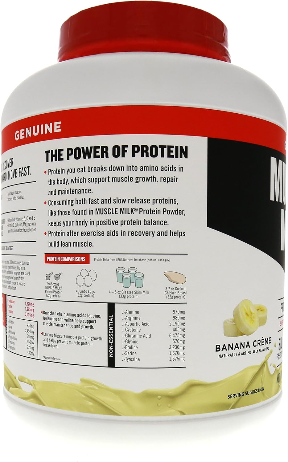 Muscle Milk Genuine Protein Powder, Chocolate, 4.94 Pound, 32 Servings, 32g Protein, 2g Sugar, Calcium, Vitamins A, C & D, NSF Certified for Sport, Energizing Snack, Packaging May Vary