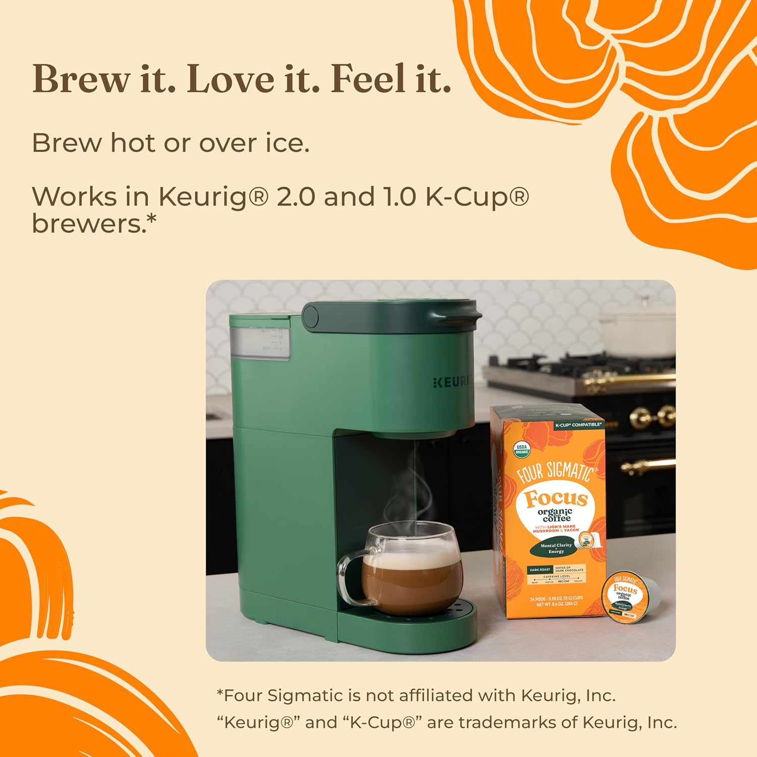 Four Sigmatic Mushroom Coffee K-Cups | Organic Dark Roast Coffee with Lion’s Mane Mushroom Powder & Yacon | Focus & Immune Support | Vegan & Keto