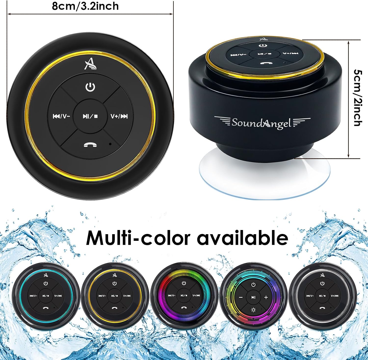 XLEADER, Upgraded, Pro Shower Speaker, Certified IPX7 Waterproof Bluetooth Speaker, with Suction Cup, Silicone Lanyard, 8W Crystal Sound&Rich Bass