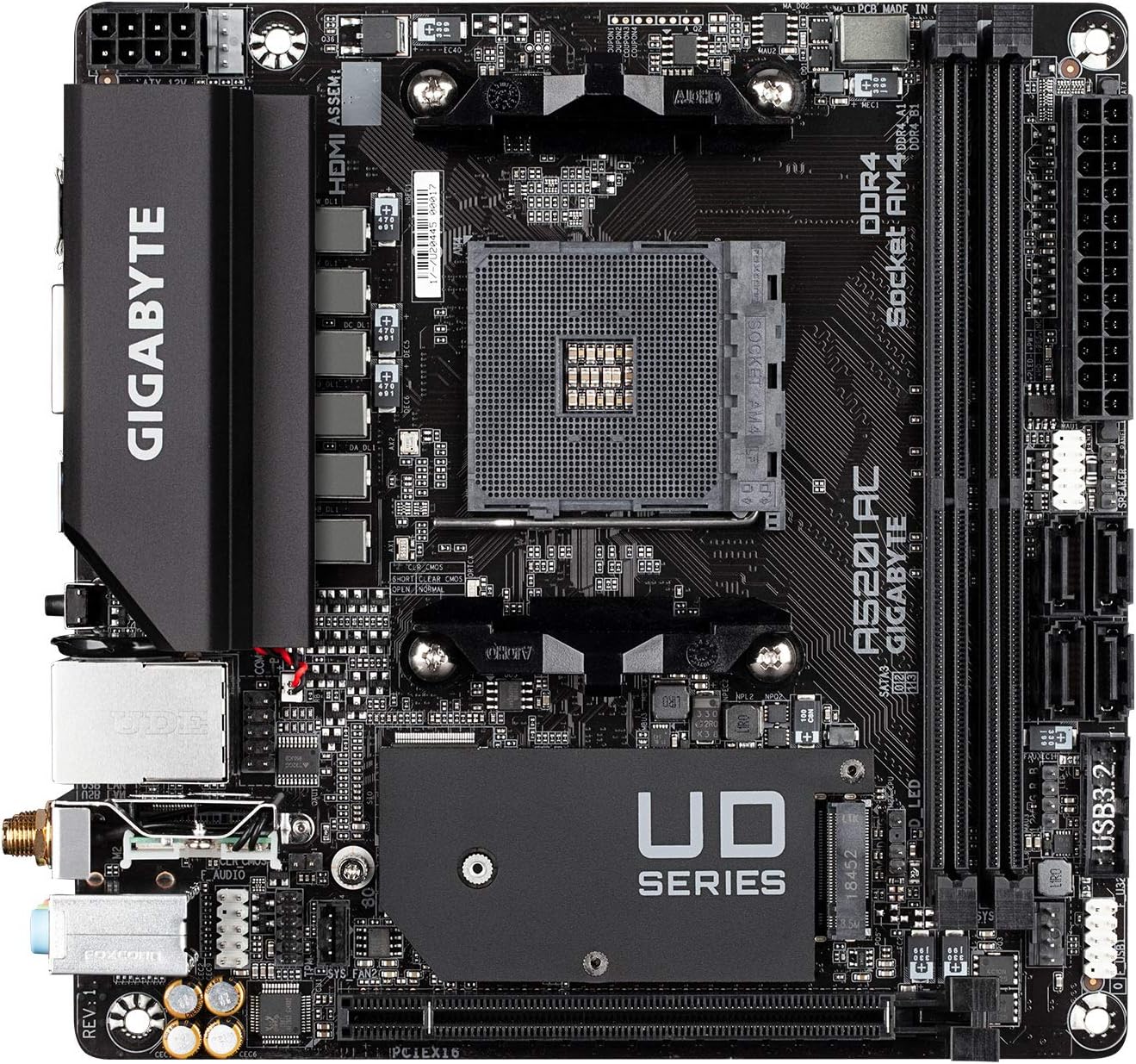 Gigabyte A520I AC (AMD Ryzen AM4/Mini-ITX/Direct 6 Phases Digital PWM with 55A DrMOS/Gaming GbE LAN/Intel WiFi+Bluetooth/NVMe PCIe 3.0 x4 M.2/3