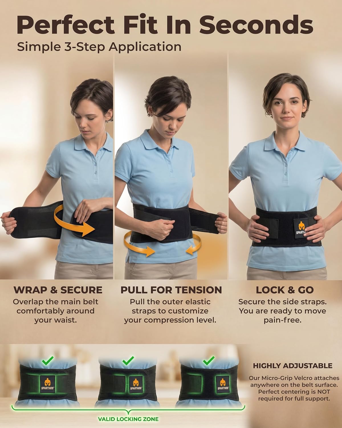 Sparthos Back Brace for Women & Men, Sciatica, Lower Back Pain - Black-L | Herniated Disc & Scoliosis Pain Relief, Adjustable Back Support Belt, Lumbar Pad, Breathable Mesh for Work & Heavy Lifting