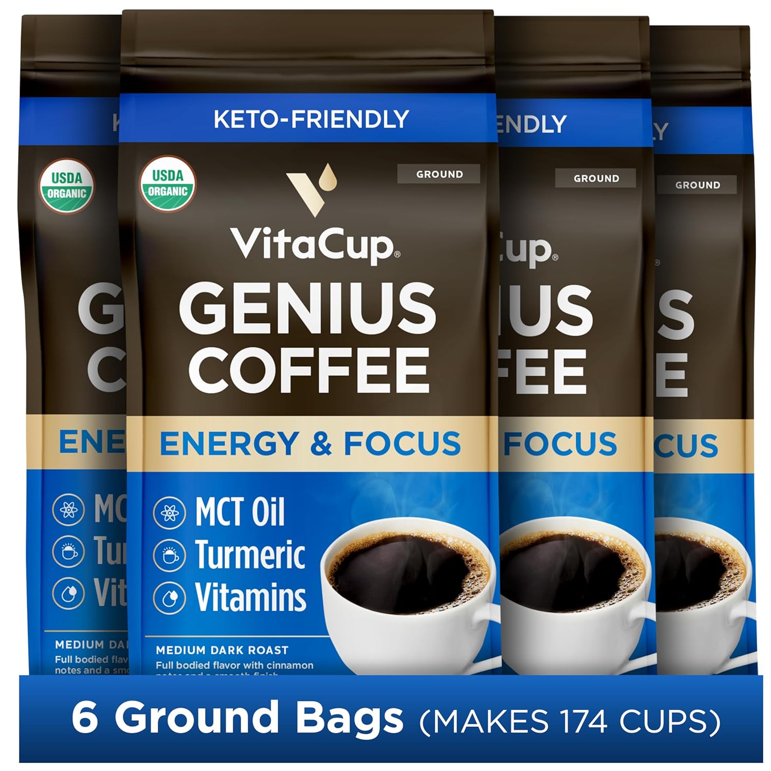VitaCup Genius Keto Ground Coffee with MCT Oil, 11oz