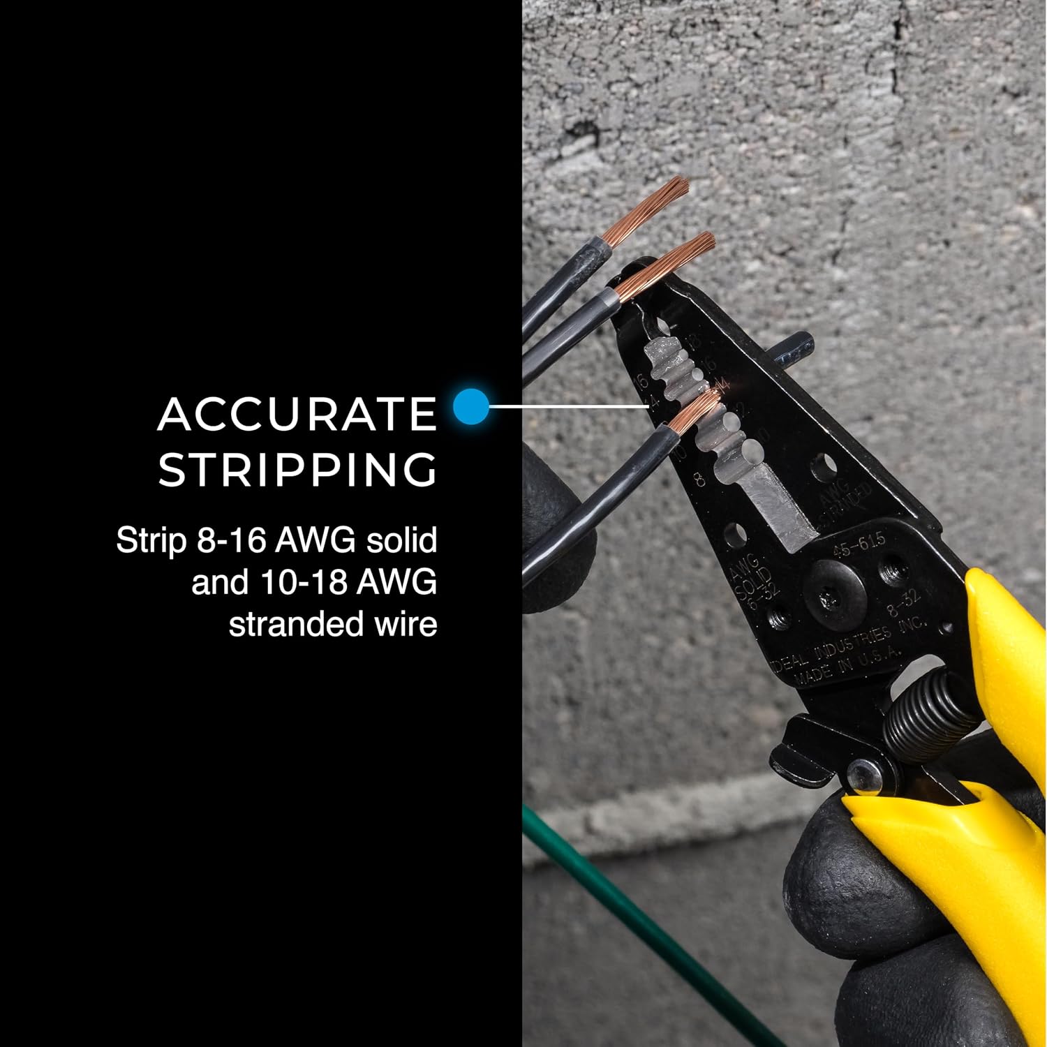 IDEAL Electrical Reflex Super T-Stripper Wire Strippers, 8–16 AWG Solid, 10–18 AWG Stranded, Ergonomic Wire Cutter and Stripping Tool with Textured Sleeves, Locking Handle