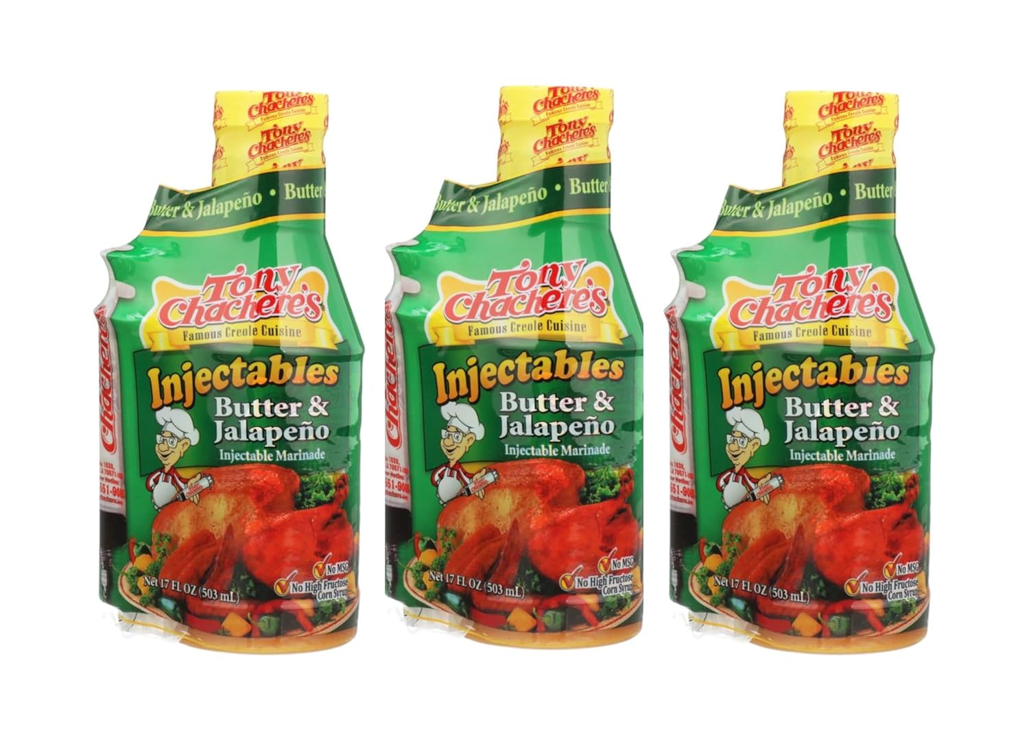Tony Chachere Injectable Marinade 17 Fl Oz, Roasted Garlic and Herb (Pack of 3, Garlic)