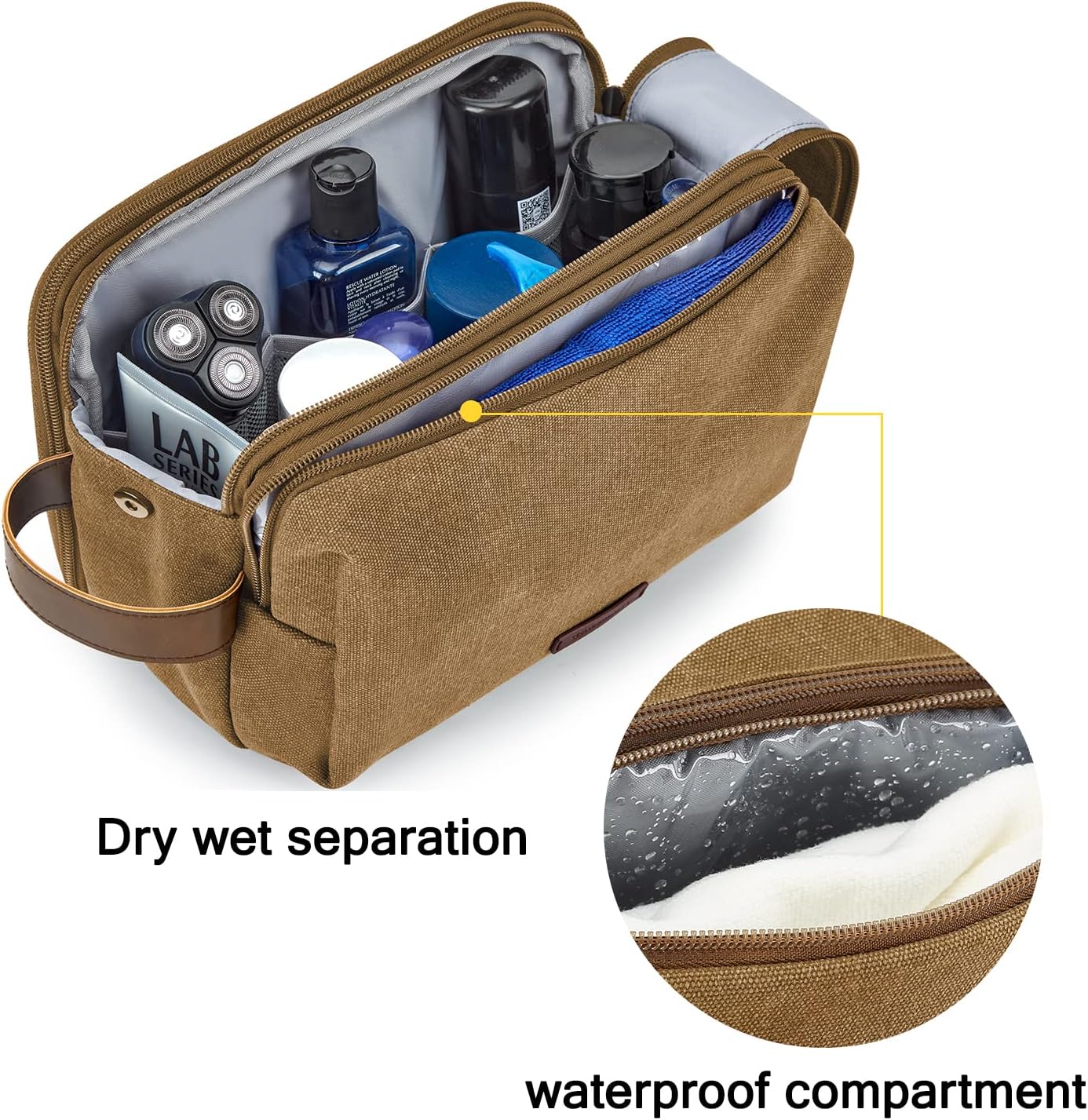 BAGSMART Toiletry Bag for Men, Canvas Travel Toiletry Organizer Dopp Kit Water-resistant Shaving Bag for Toiletries Accessories,Grey-Medium