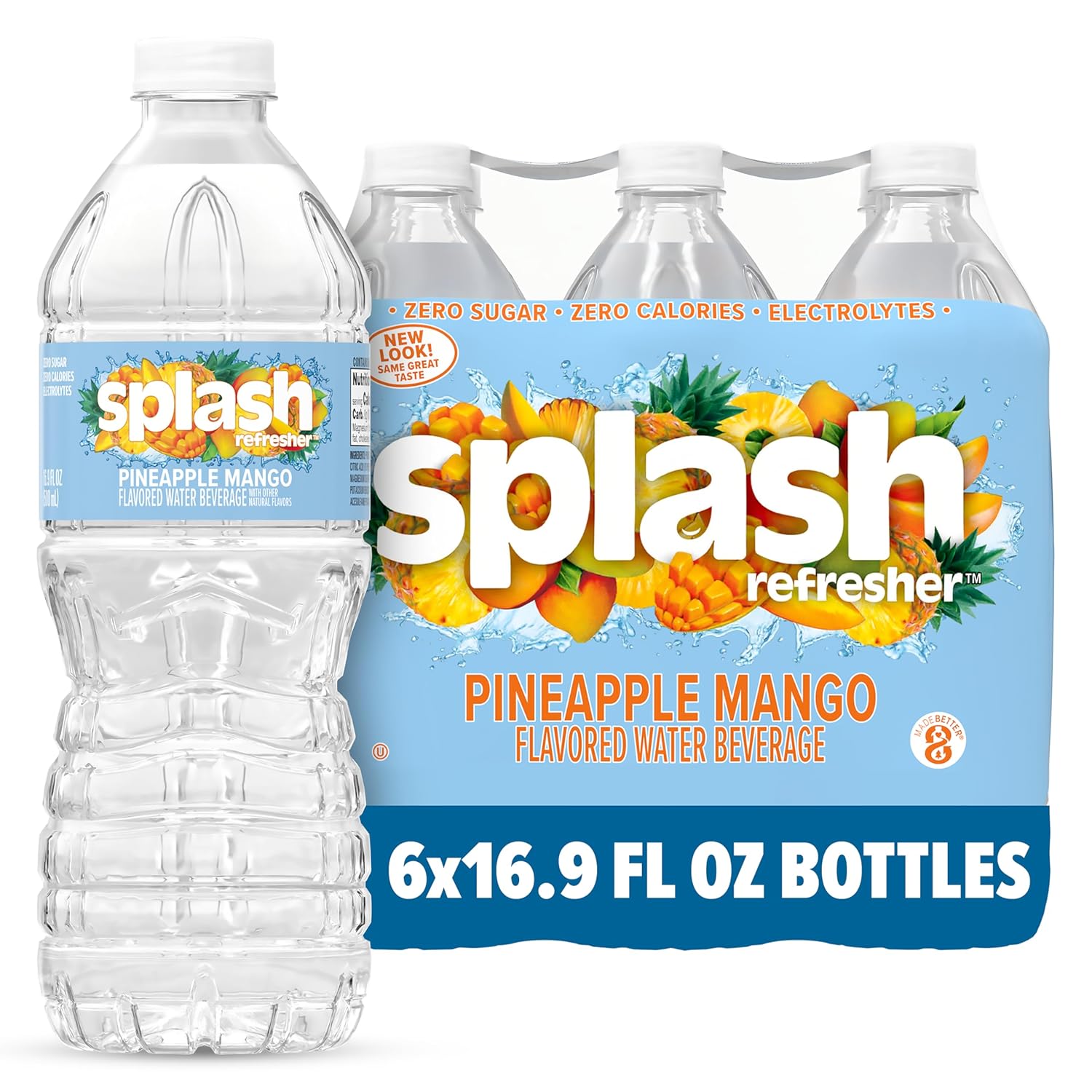 SPLASH REFRESHER Flavored Water Bottles, Lemon - 6 Pack | Refreshing Flavored Bottled Water with Electrolytes - Zero Sugar & Zero Calories - 16.9 Fl Oz