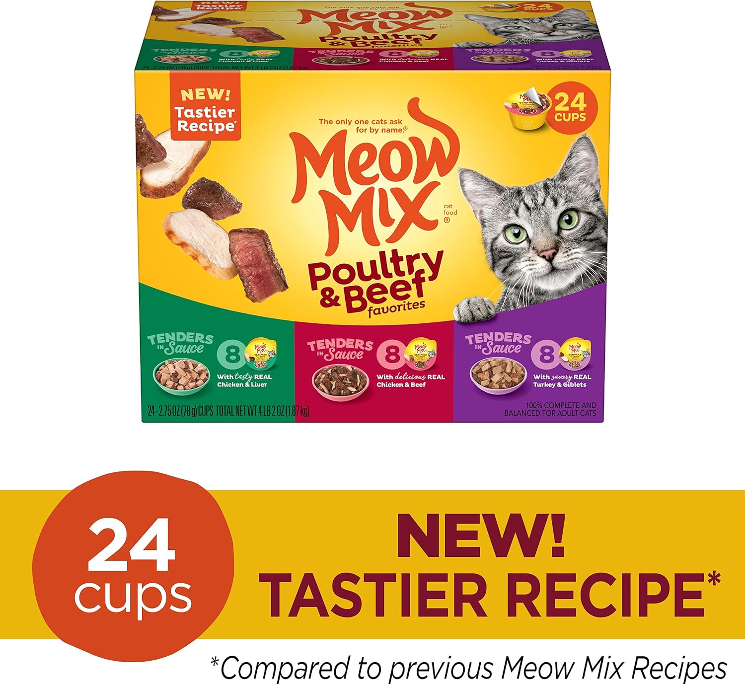 Meow Mix Tenders in Sauce, Wet Cat Food with Tuna & Whole Shrimp, 12 Cups