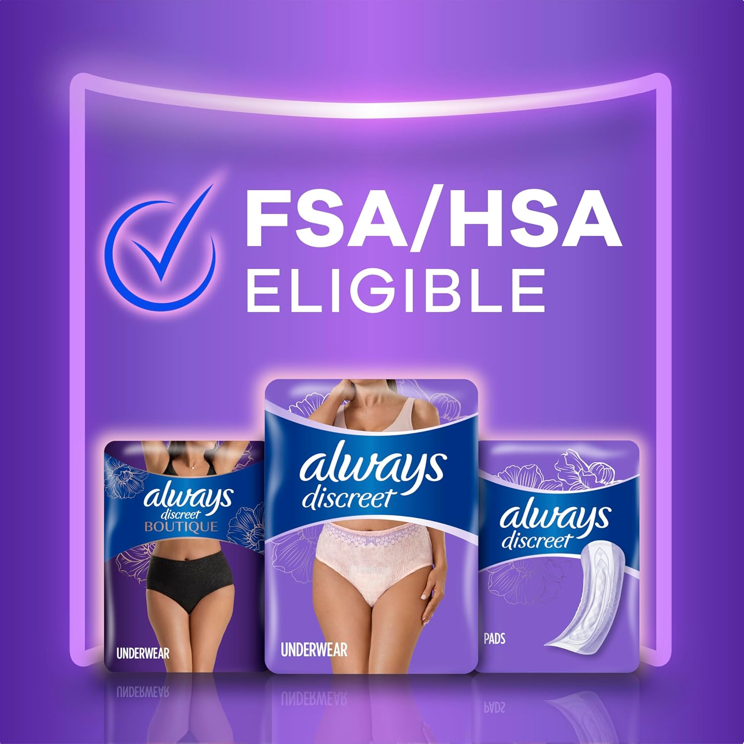 Always Discreet Adult Diapers for Women, Incontinence Underwear, Postpartum Essentials, Disposable Briefs, Max Absorbency, Bladder Leak Protection, Small/Medium, 32ct