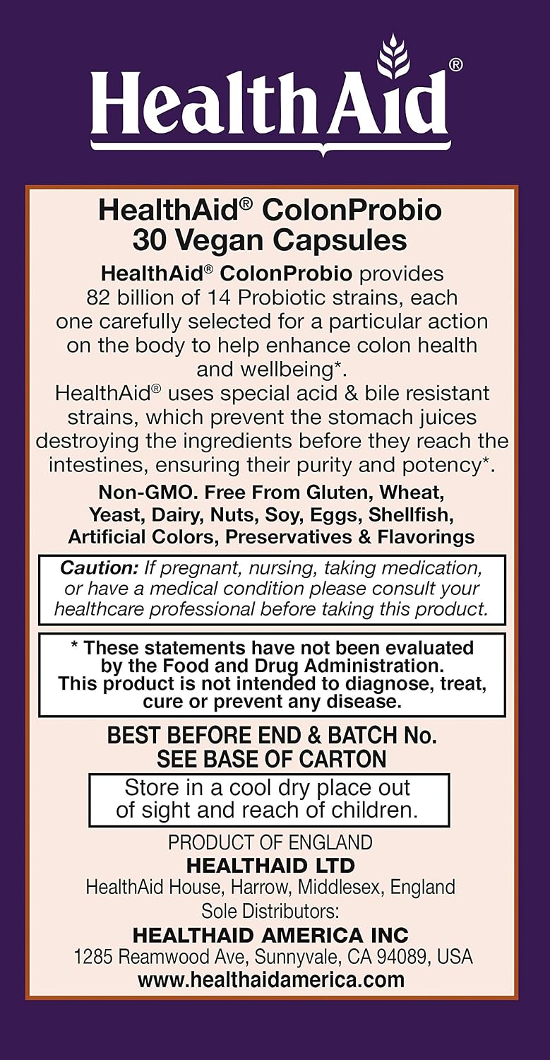 HealthAid ColonProbio – 82 Billion CFU Probiotic with Prebiotic, High Bifido Formula, 14 Strains, Once Daily