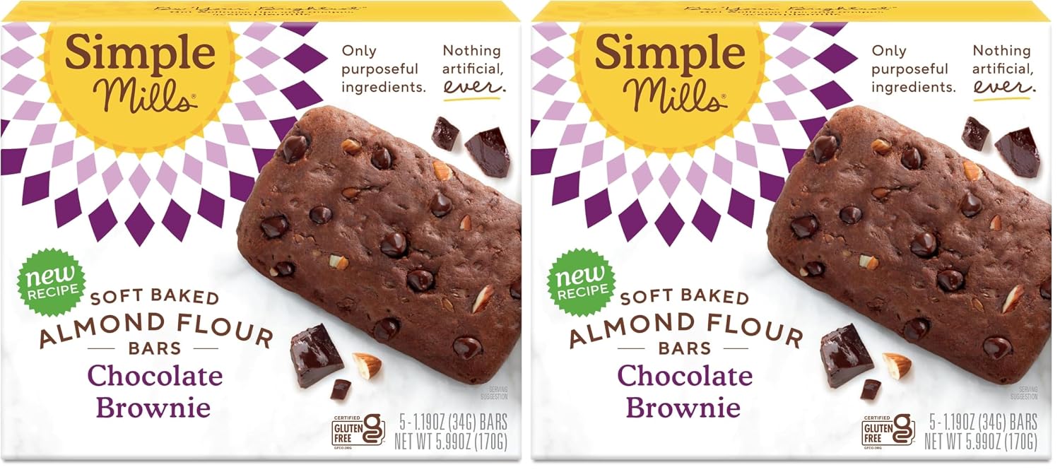 Simple Mills Soft Baked Dark Chocolate Almond Flour Bars, 5 ct, 1.19 oz each