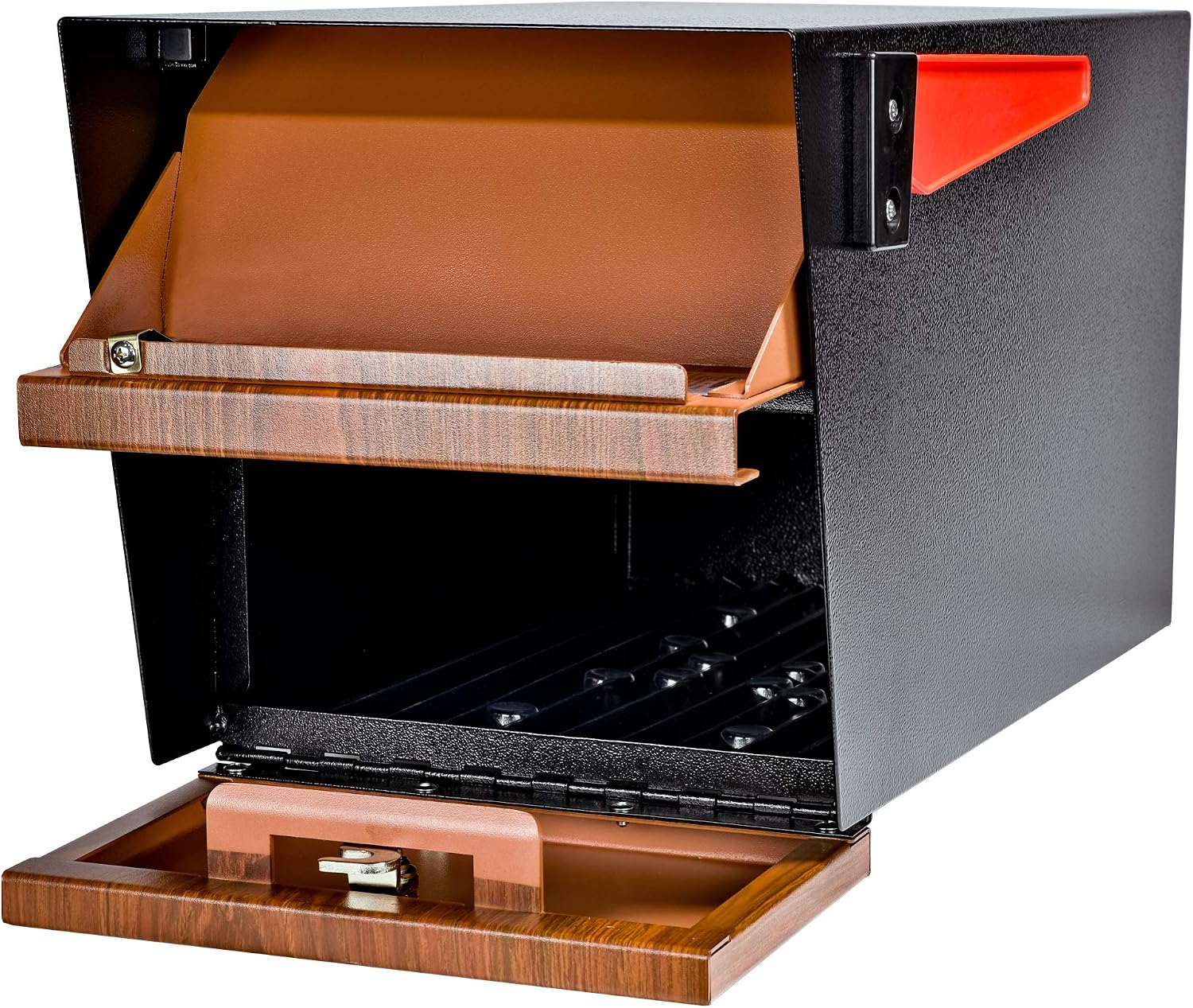Mail Boss Curbside, Wood Grain 7510 Mail Manager Locking Security Mailbox, Steel, Black | Patented anti-pry lock, accepts small packages
