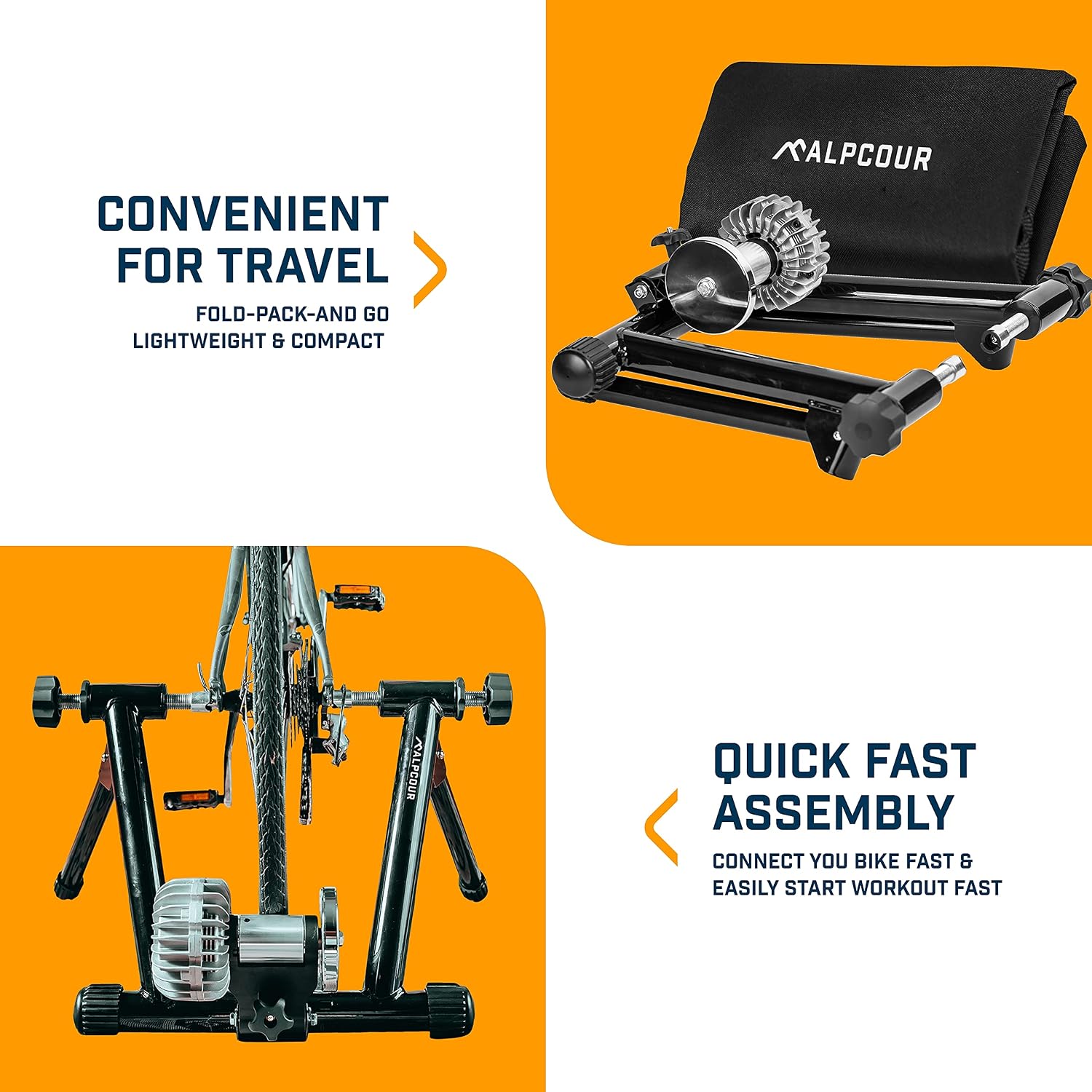 Fluid Bike Trainer Stand for Indoor Riding – Portable Foldable Stainless Steel Trainer, Noise Reduction, Progressive Resistance
