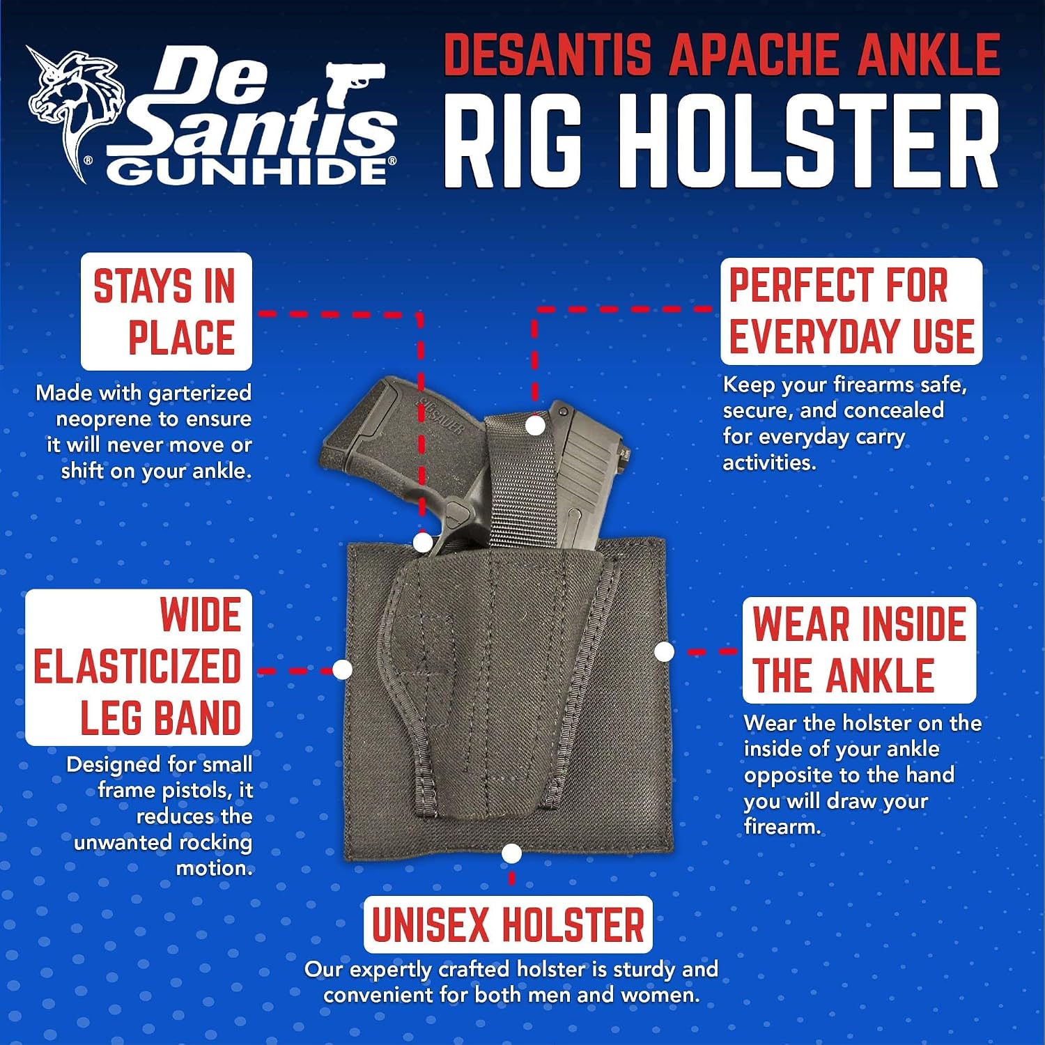 DeSantis Apache Ankle Holster - Compatible with the GLOCK 26/27/29/30/36/43, BRTA Nano, Sig P250/P320SC, S&W M&P CPT 9/40