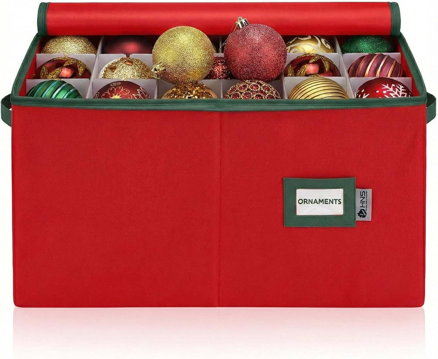 Christmas Ornament Storage Container with Dividers - Box Stores Up to 54 Ornaments, Zippered, Convenient, Adjustable