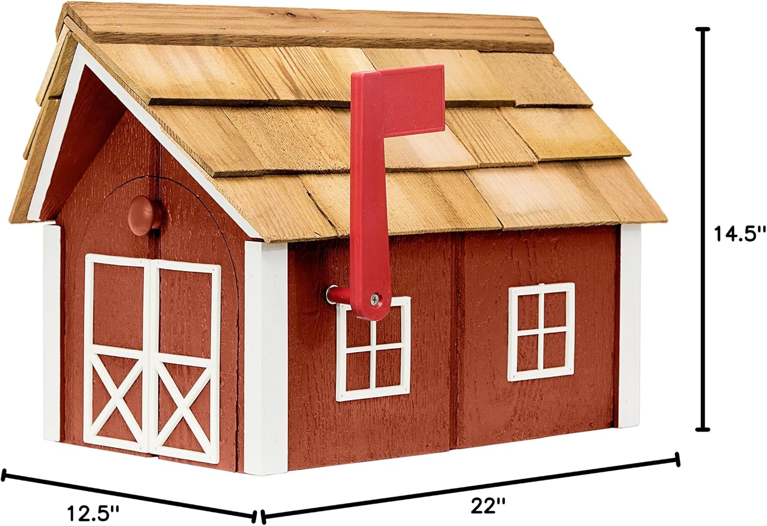 Amish-Made Deluxe Post Mount Wooden Mailbox with Cedar Shingles (Chestnut with White Trim)