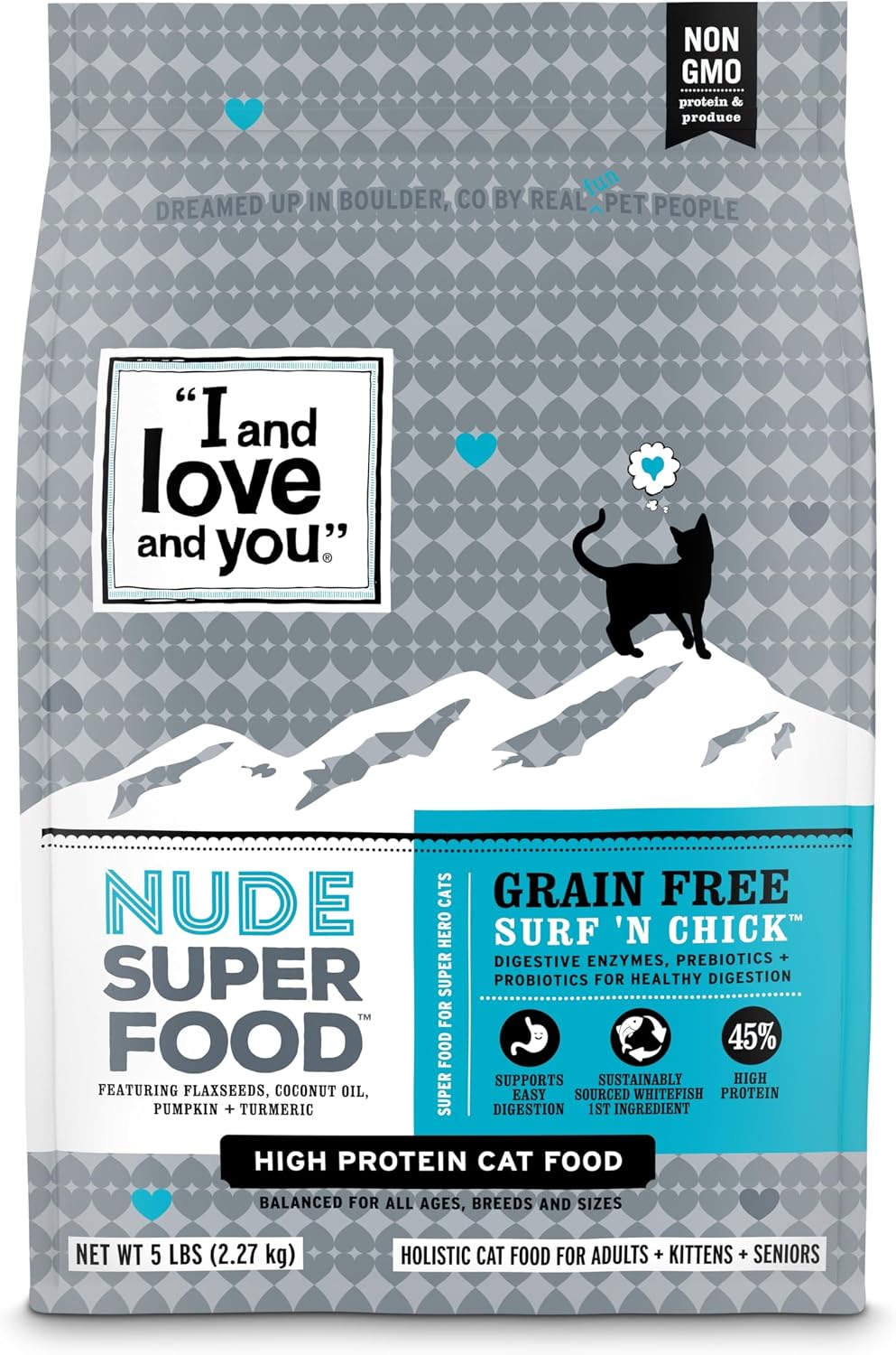 I and love and you Nude Super Food Dry Cat Food - Turkey + Chicken - Grain Free, High Protein, No Fillers, Superfoods, 5lb Bag