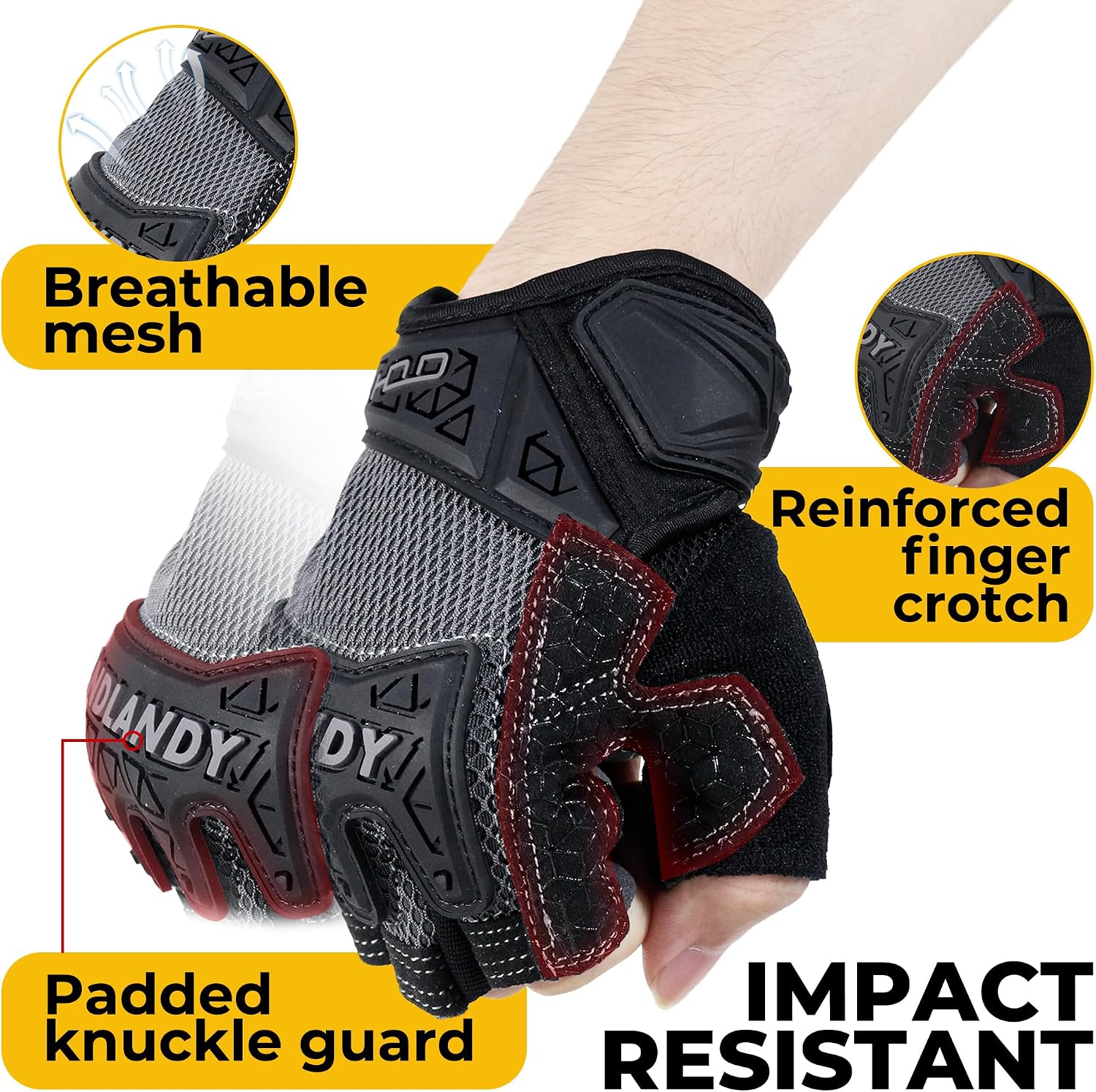 HANDLANDY Framer Work Gloves Open-Finger Carpenters Gloves, Fingerless Gaming Gloves for Tactical Shooting, Airsoft, Hunting, Police Work and Hiking L