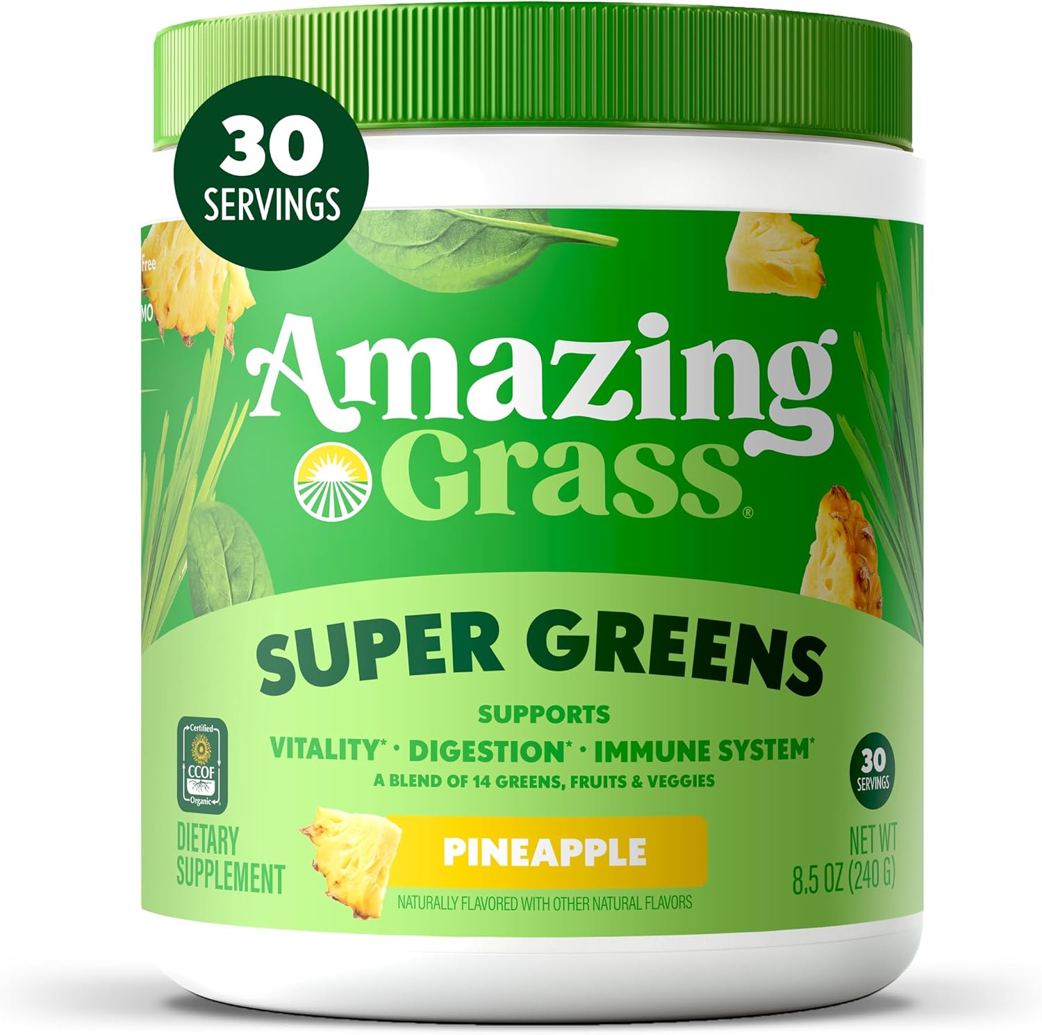 Amazing Grass Super Greens Powder Original, 60 Servings, 16.9 oz | Organic Greens Superfood Powder with Spirulina, Beet Root, Probiotics & Digestive Enzymes to Support Digestion