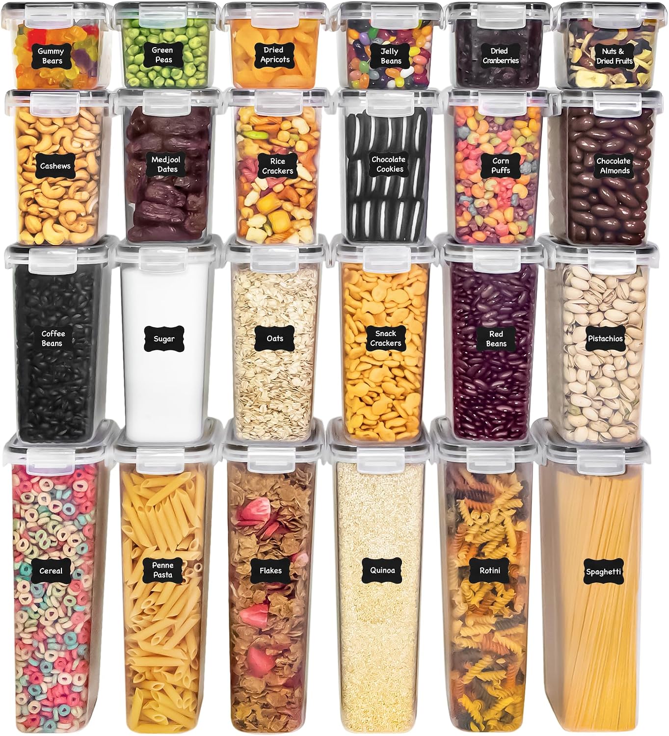 Freshware Kitchen Storage Containers with Lids, 48 PCS Airtight Food Storage Containers, Plastic Kitchen Containers, Pantry Containers for Cereal