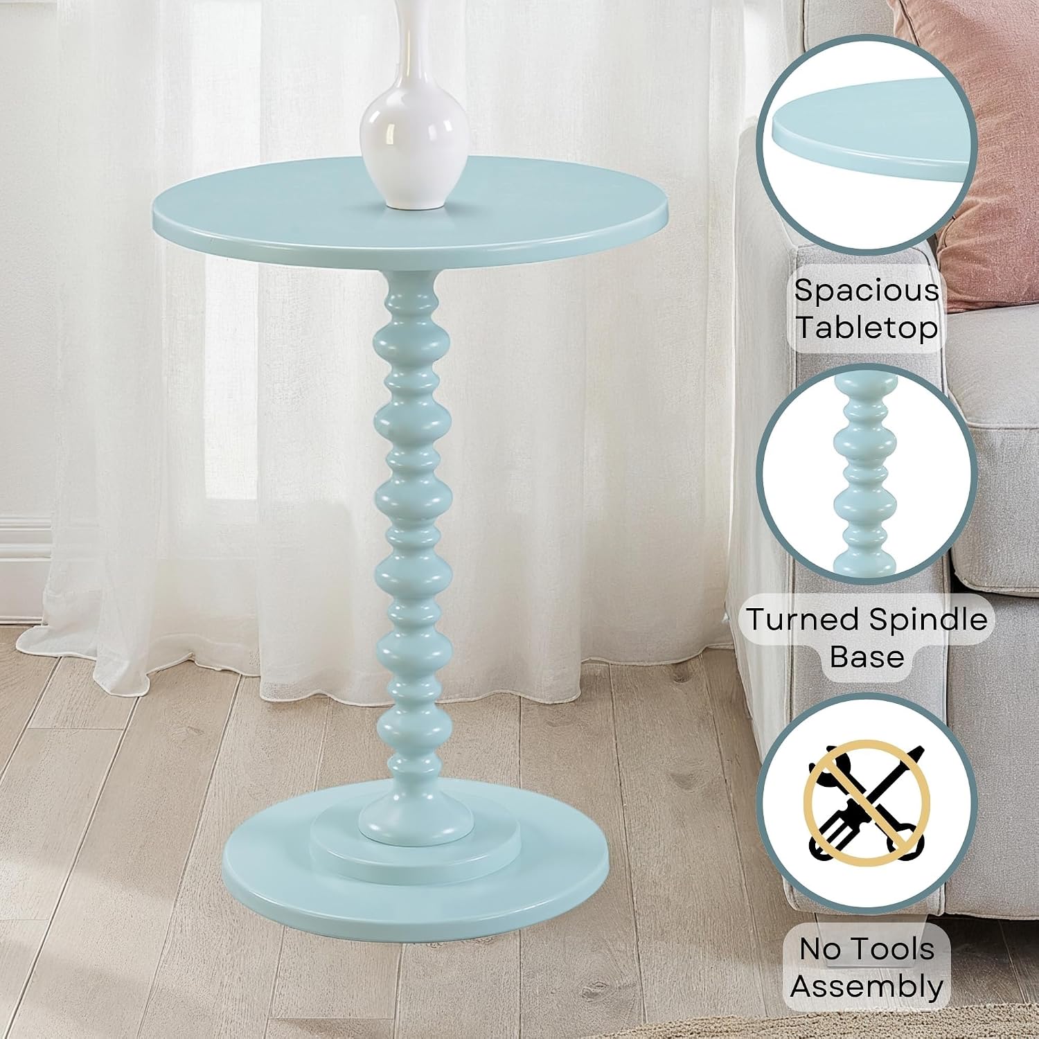 Convenience Concepts Palm Beach Spindle Table 17.75" - Traditional Round End Table for Living Room, Turned Solid Wood Side Table, Classic Display Pedestal Table, Espresso