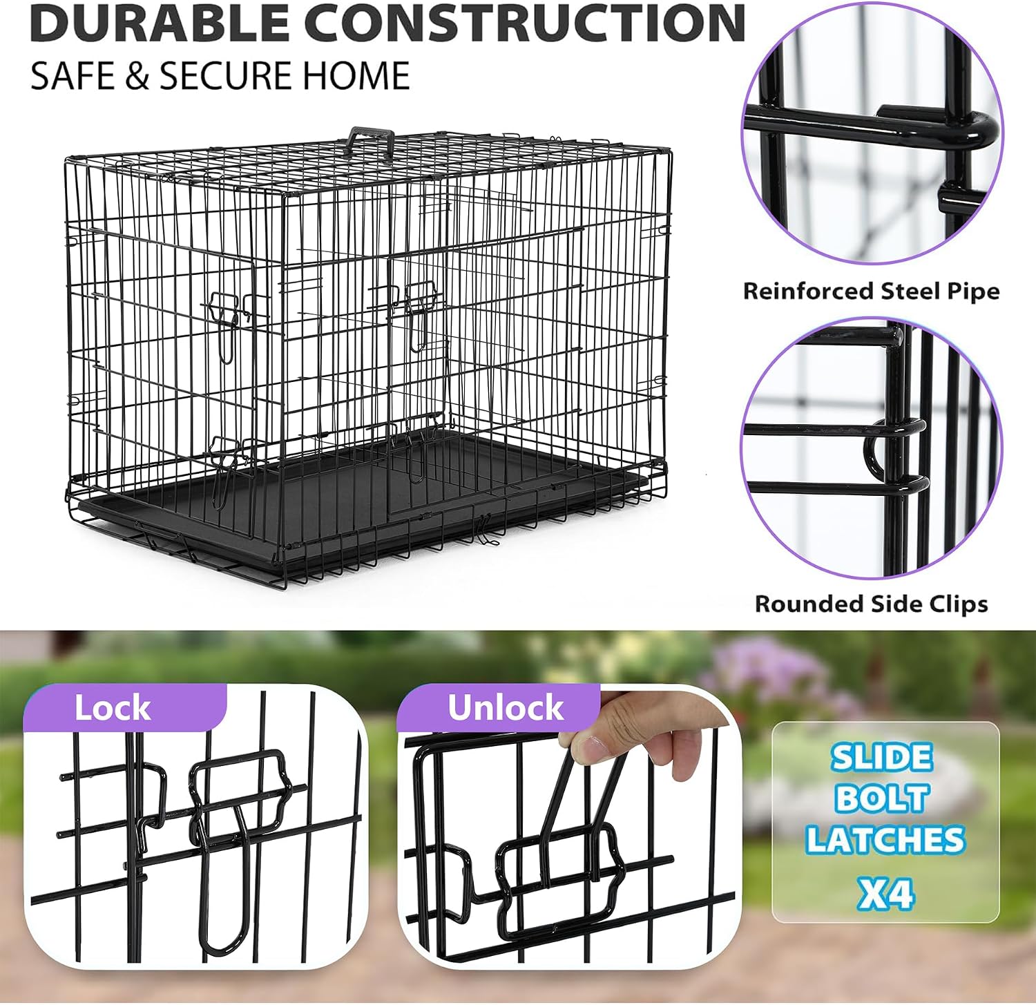 BestPet | Dog Crate | 48" | Black | Foldable Metal Kennel with Double Doors