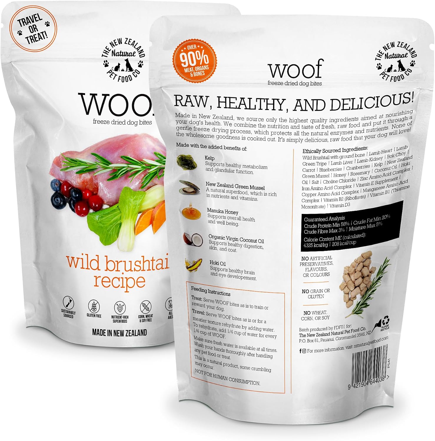The New Zealand Natural Pet Food Co. Woof Freeze Dried Dog Food - Wild Venison, High Protein, Dog Food Topper & Dog Treats, All Life Stages, 1.76 oz
