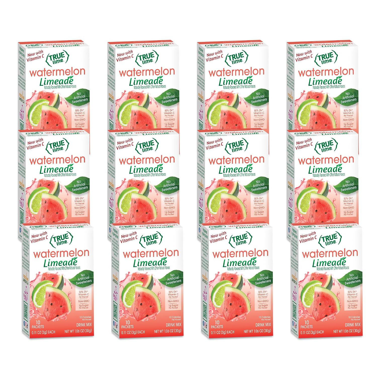 True Lime Watermelon Limeade Powdered Drink Mix Packets, 10 ct (12-pack) | Non-GMO, gluten free, low calorie water enhancer, no artificial sweeteners
