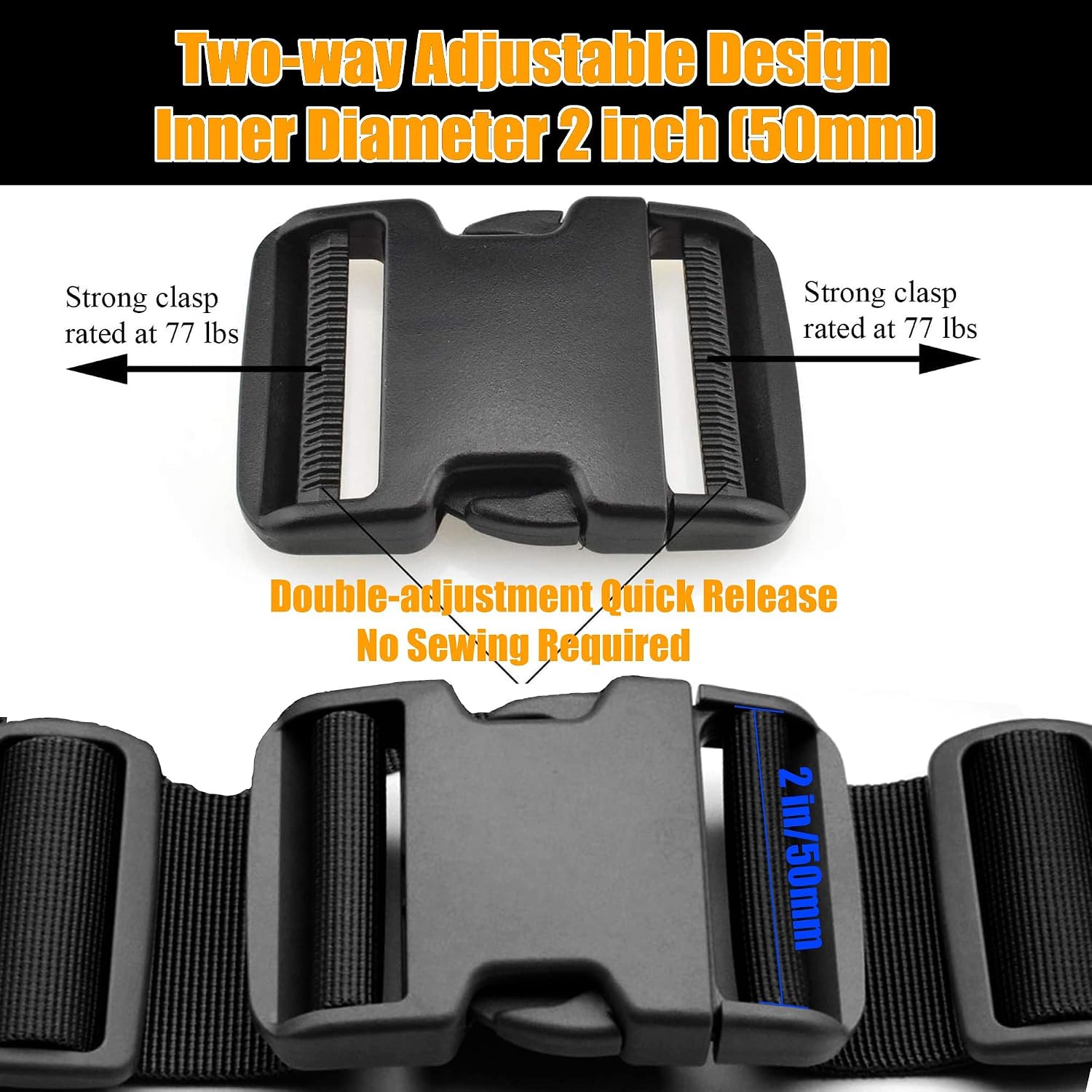 Buckle 1" Wide Inside, Quick Side Release Buckle for 1 inch/25mm Webbing Straps