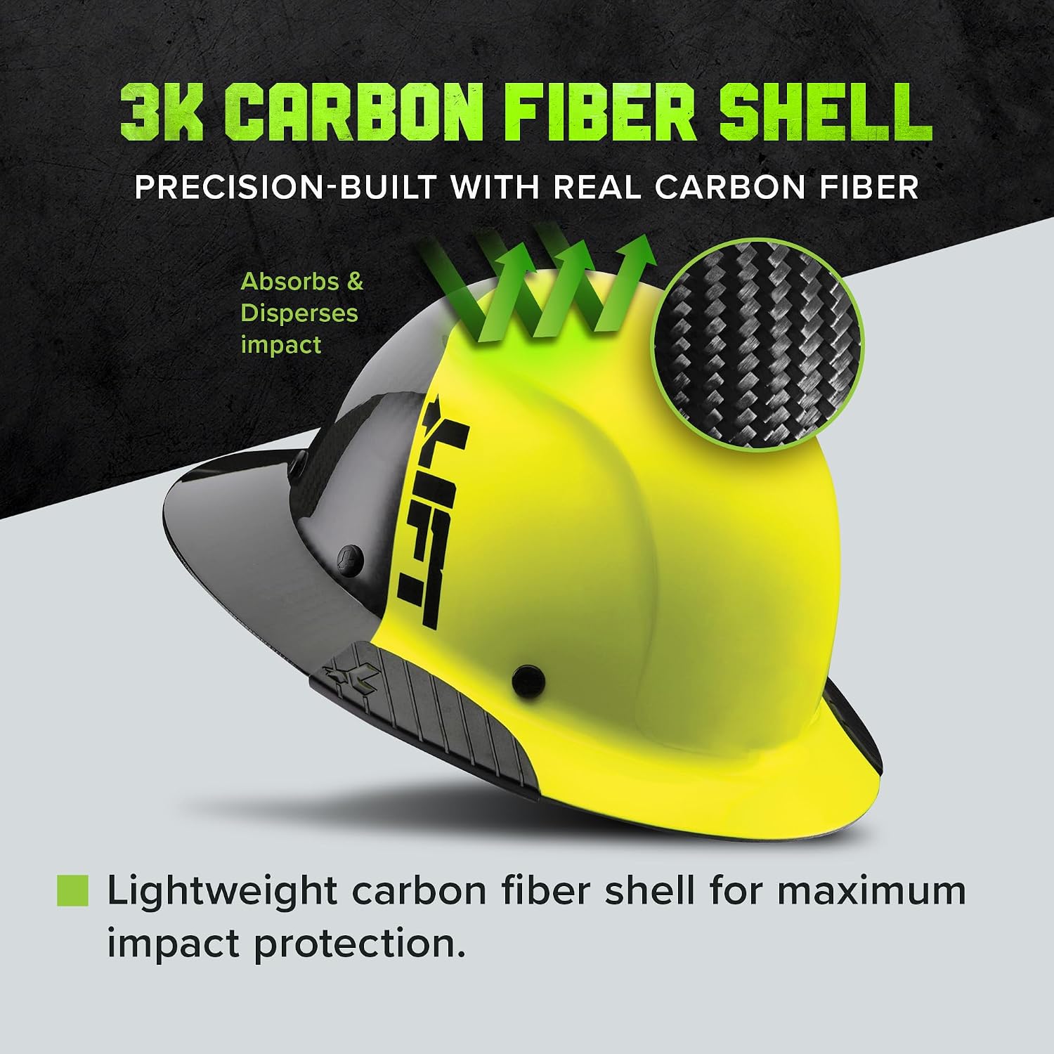 LIFT SAFETY Dax Carbon Fiber Full Brim Hard Hat | Safety/Construction Helmet w/ 6 Point Suspension for Comfort & Impact Protection