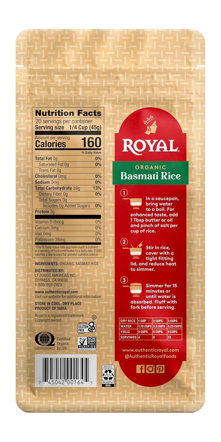 Authentic Royal - Naturally Aged Long Grain Indian White Basmati Rice - 20 Pound
