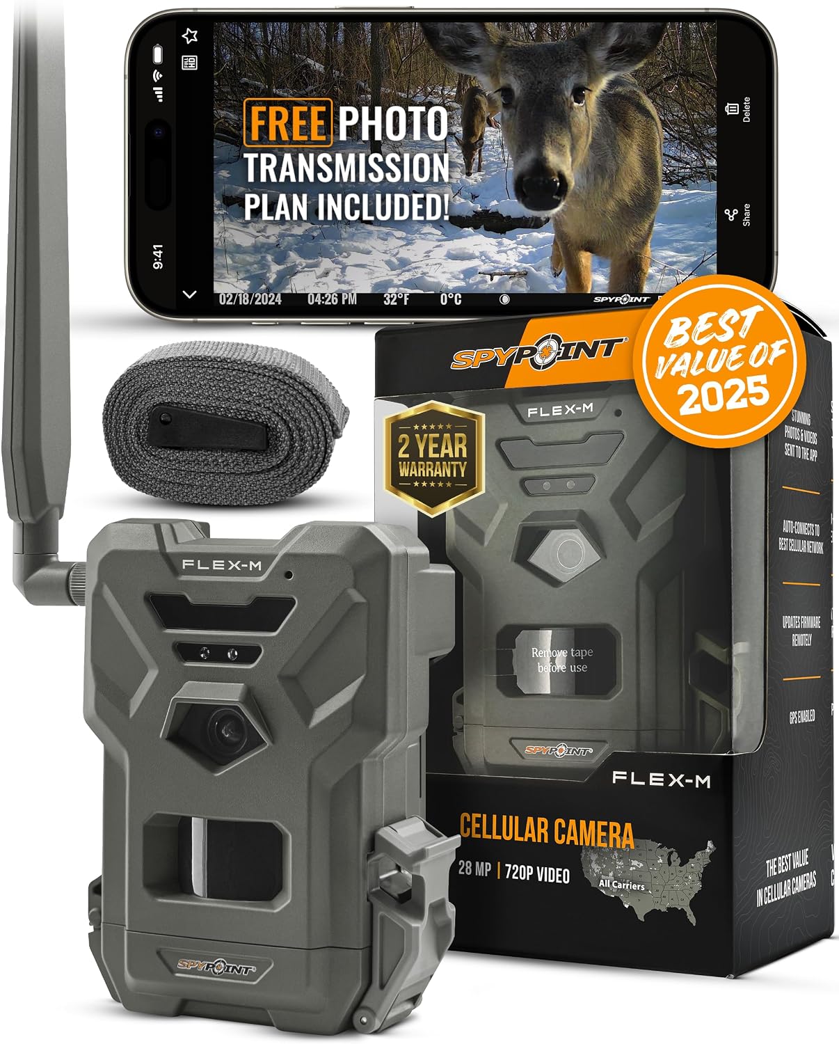 SPYPOINT Flex-M Twin Pack Cellular Trail Cameras - Best Hunting Accessories, No WiFi Needed, GPS, Night Vision, Dual-Sim LTE, IP65 Water-Resistant Game Camera, 28MP Photos, 720p Videos + Sound (2) | IP65 Water-Resistant Game, 720p Videos + Sound, 28MP Ph…