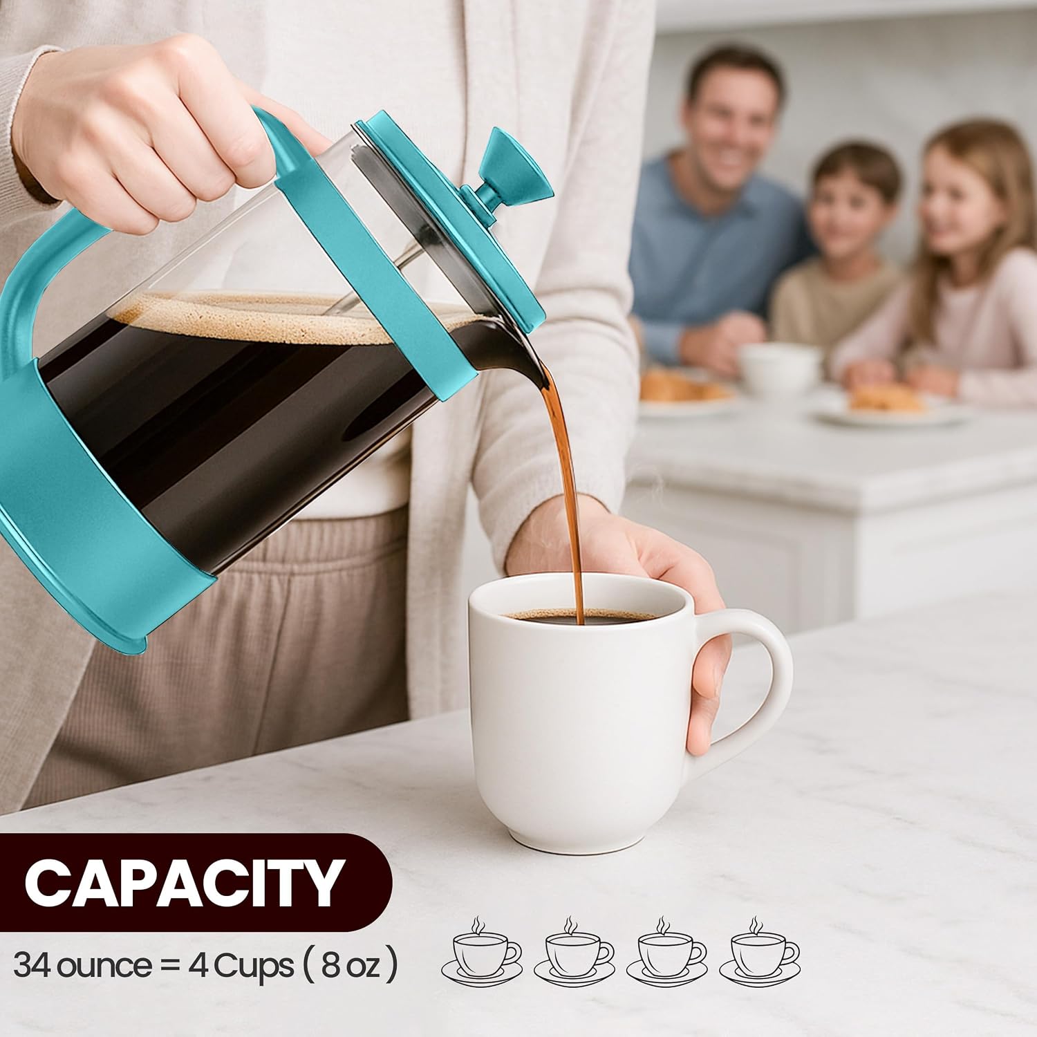 Utopia Kitchen Borosilicate Glass French Press Coffee Maker 34 Oz, Black | Heat-Resistant Cafetiere & Tea Maker, Thickened Glass Coffee Press for Travel and Camping