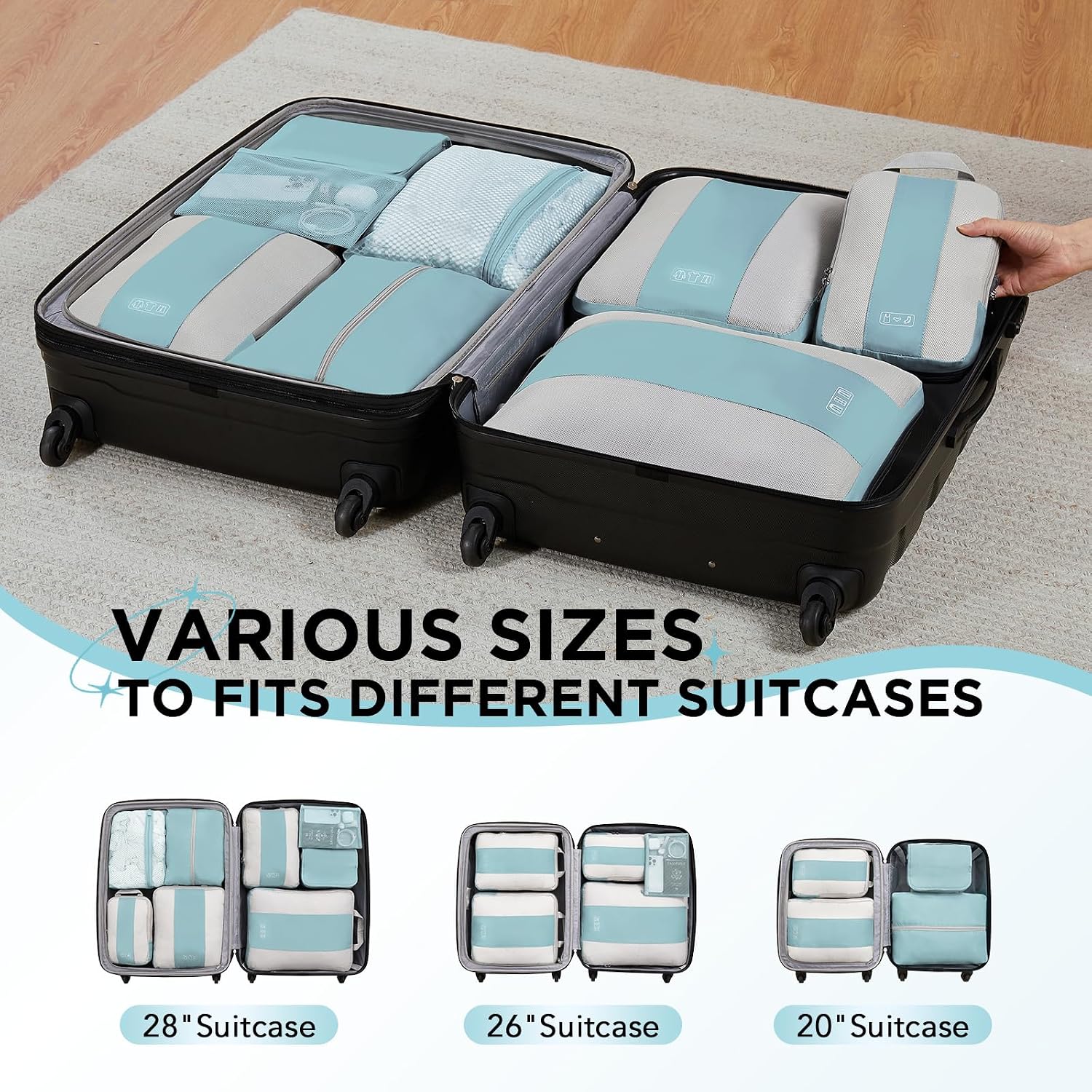 OlarHike 10 Set Compression Packing Cubes for Travel Essentials,Compressible Expandable Space Saver Bags for Organizing Clothes,Luggage Suitcase Garment Bags with Over 1000 pcs Mesh Holes(Black)