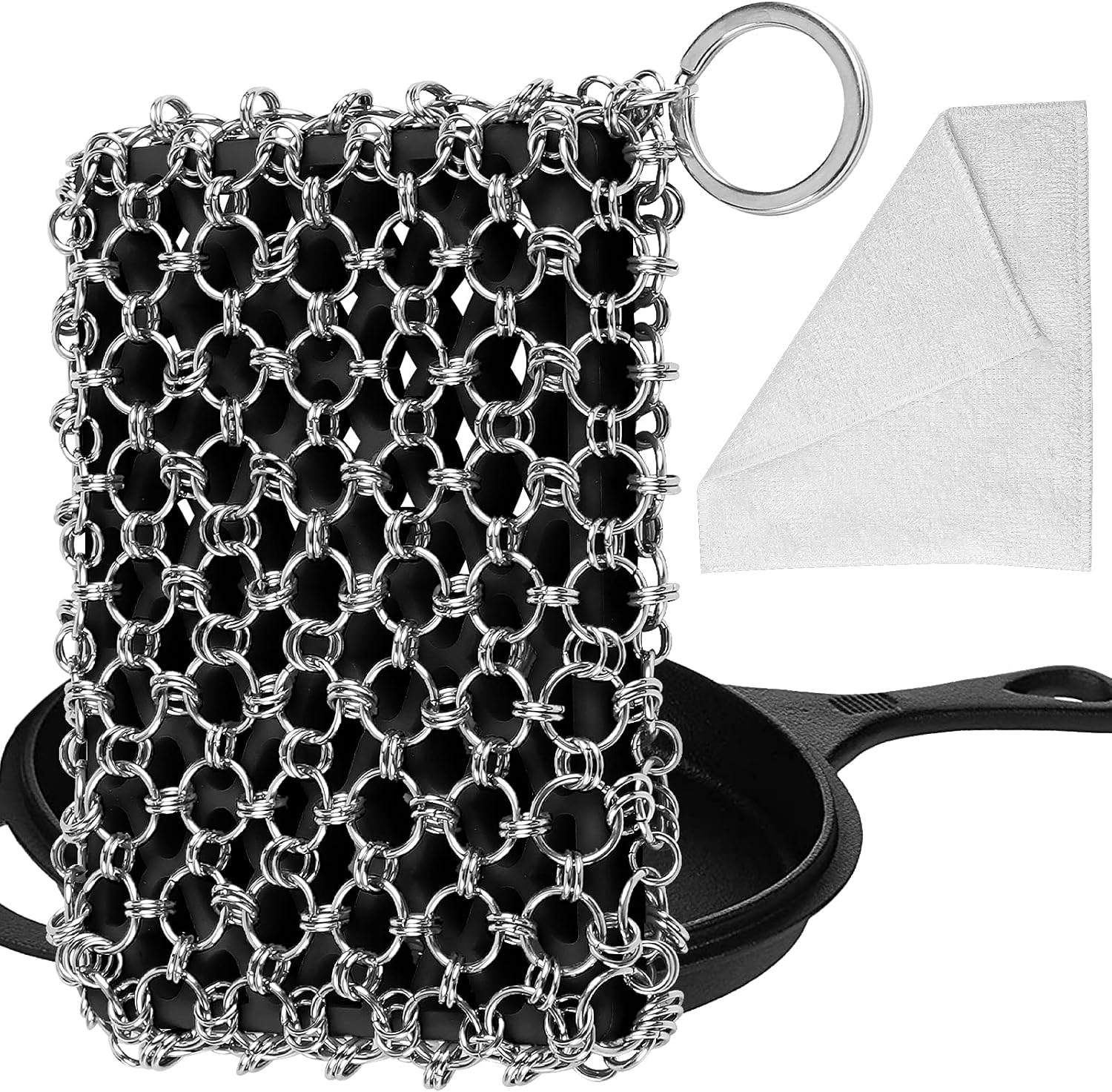 Herda 316L Cast Iron Scrubber Cleaner, Large Cast Iron Chain Mail Scrubber