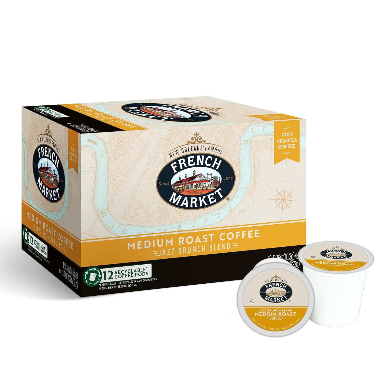 French Market Streetcar Blend Dark Roast Single Serve Coffee Pods, 12ct Box (Pack of 6)