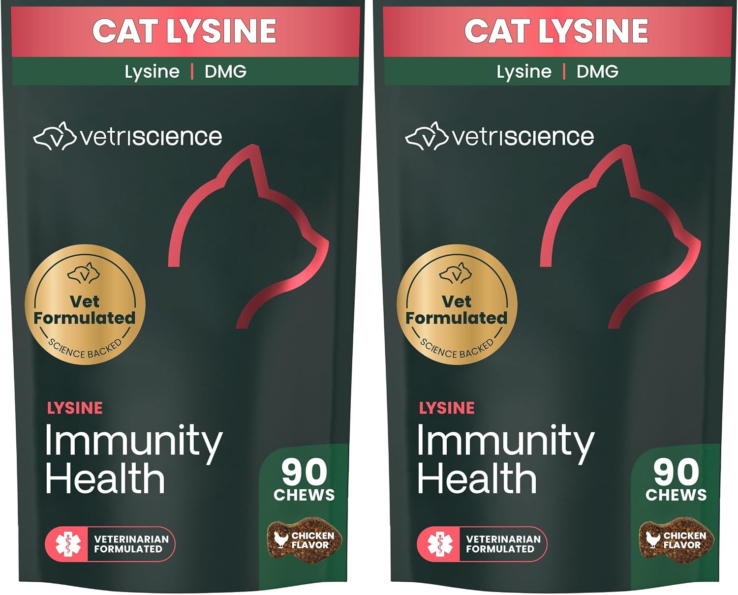 VetriScience Lysine Immunity Health Chews, 250 mg Lysine Plus Immune Supplement for Cats and Kittens with Allergies, Sneezing, Runny Nose and Watery Eyes, Chicken, 120 Count