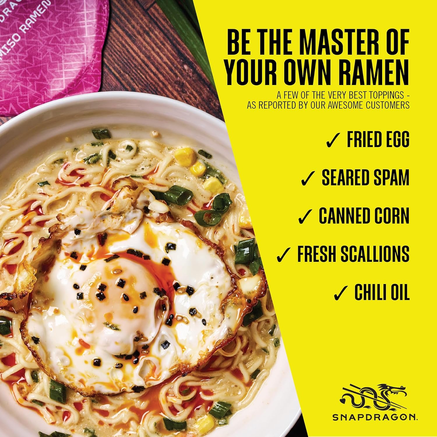 Snapdragon Miso Ramen Cup Noodles - 6 Pack Instant Ramen Bowl with Authentic Wheat Noodles, Soup Sauce Base