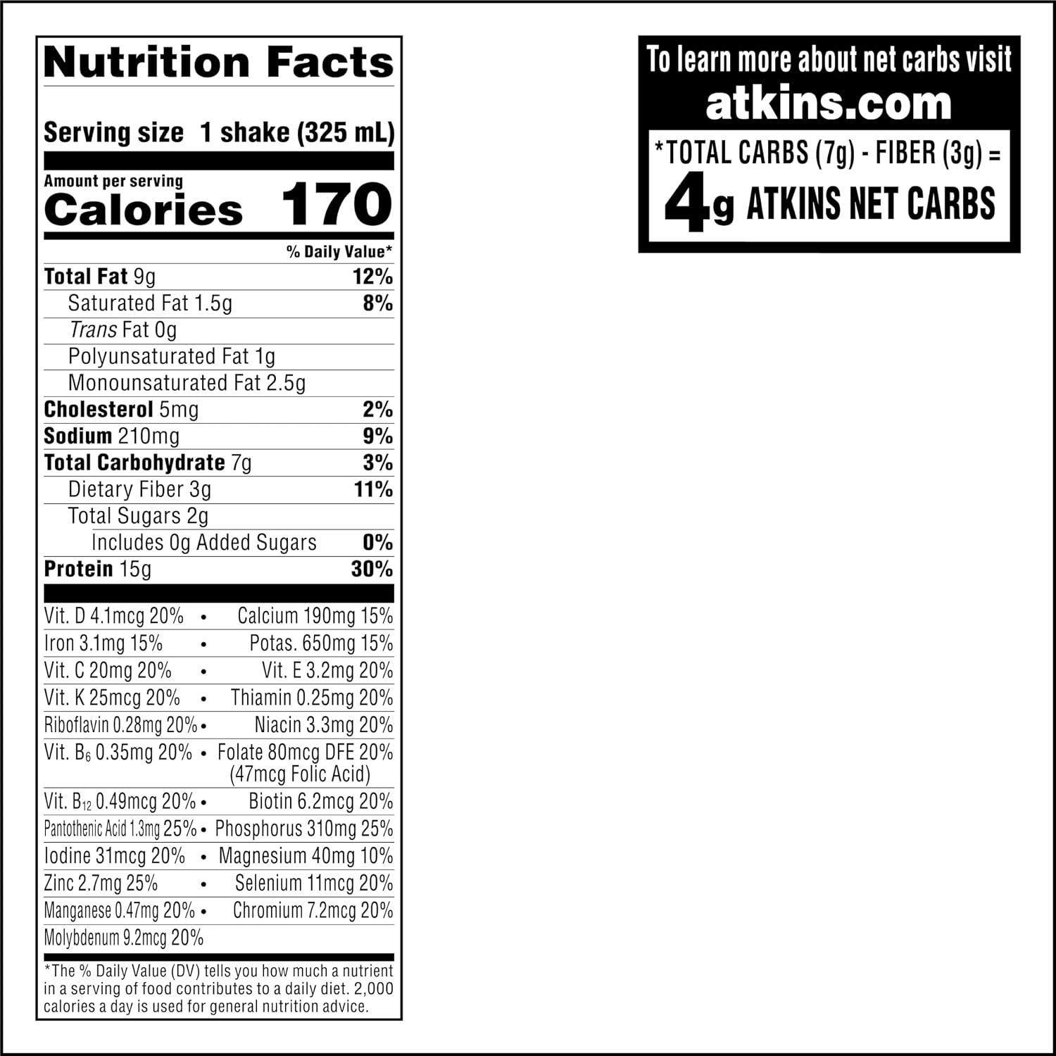 Atkins Milk Chocolate Delight High Protein Shake, 15g Protein, 12 Count | 15g Protein, 3g Fiber, 2g Net Carb, 1g Sugar, Chocolate Flavored, Keto Friendly, Ready to Drink, 12 Count