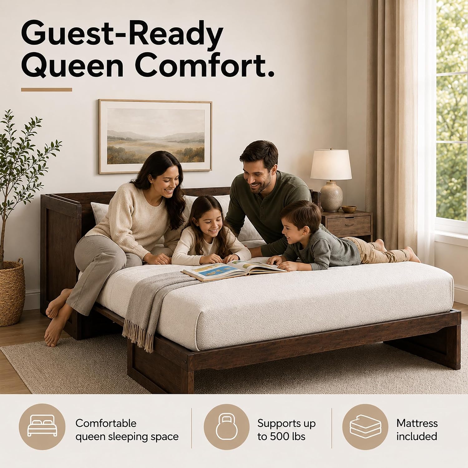NIGHT & DAY Furniture Murphy Cube Cabinet Bed Pre-Assembled (Cherry, Queen) | Pre-Assembled