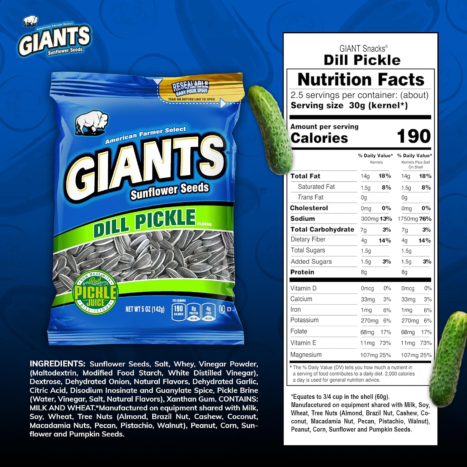 GIANTS Original Sunflower Seeds - Sunflower Seeds to Eat, Sunflower Seeds Bulk, Lightly Salted Sunflower Seeds for Eating, High Protein Snack - 5.75 oz Resealable Bags (Case of 12)