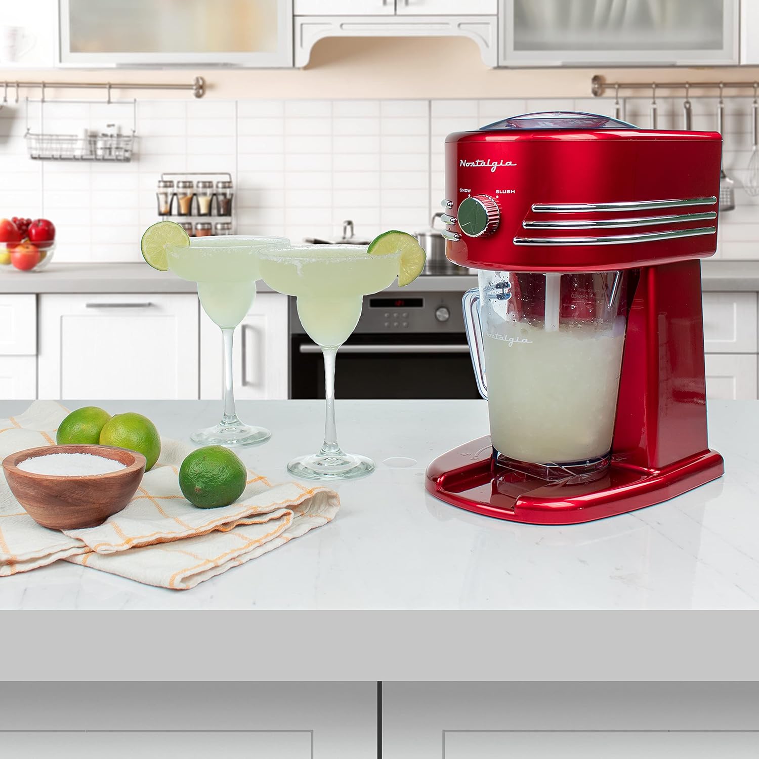 Nostalgia Taco Tuesday Frozen Drink Maker and Margarita Machine for Home - 40-Ounce Slushy Maker with Stainless Steel Flow Spout - Easy to Clean and