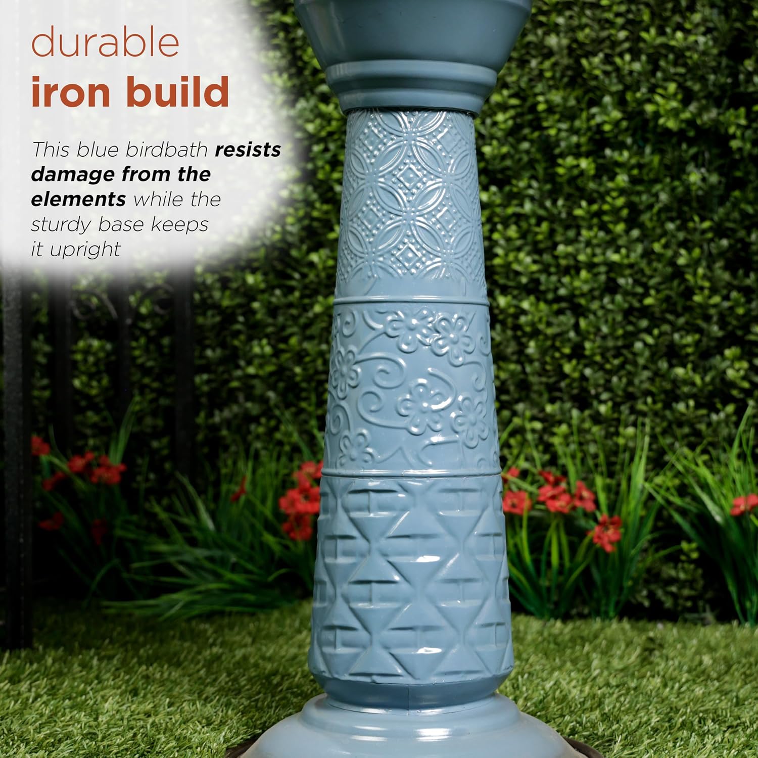 Alpine Corporation - 28" Tall Outdoor Metal Birdbath with Birds and Leaves Yard Statue Decoration, Red – Stunning Garden Accent to Attract Birds - Durable Construction for Patio, Deck, or Yard