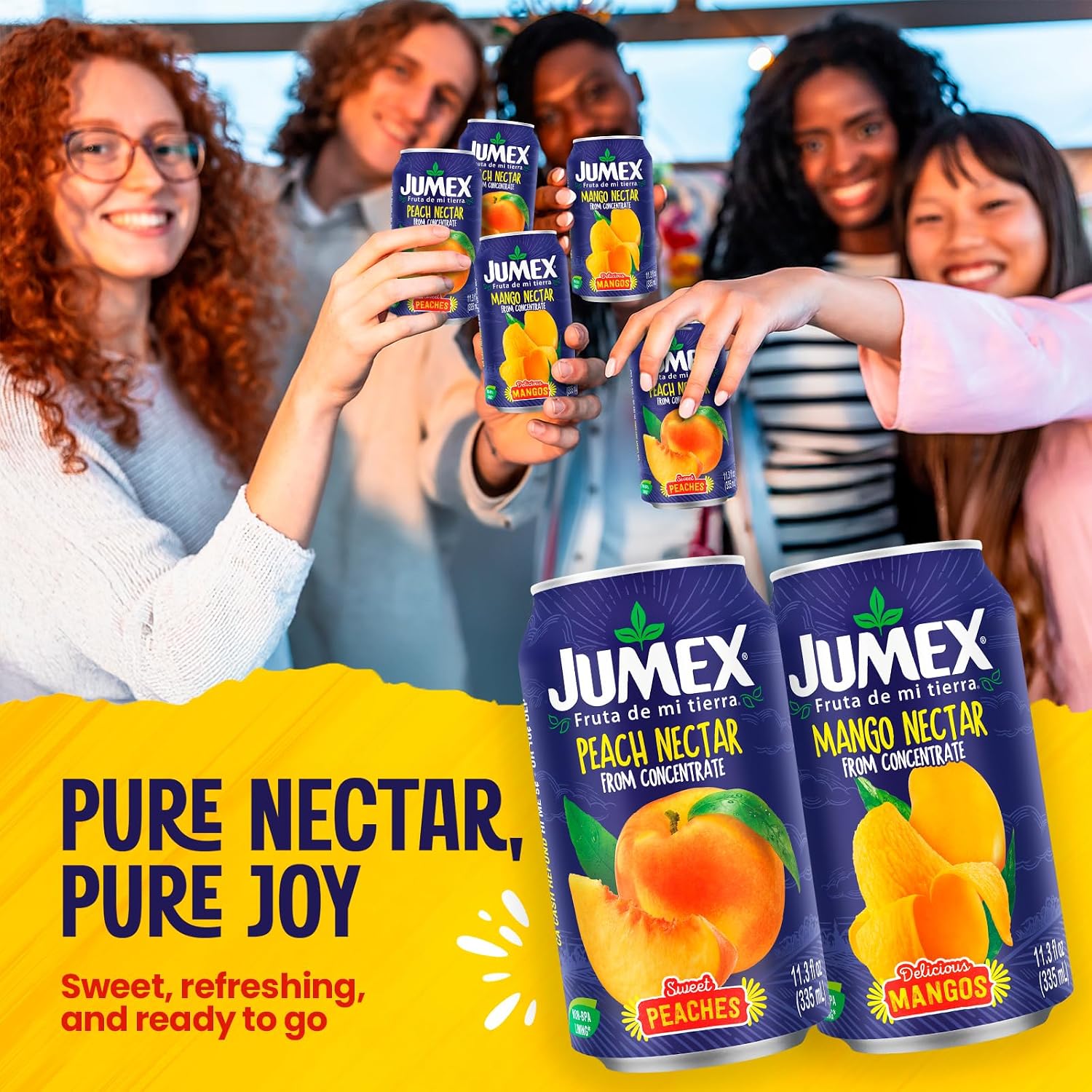 Jumex Mango Nectar Juice & Peach Nectar - Made with Fresh Fruit Puree - Tropical Fruit Juice Concentrate for Smoothie Mix, Cocktail Mixers & Kids Beverages - 11.3oz, 12 Pack Canned Drinks