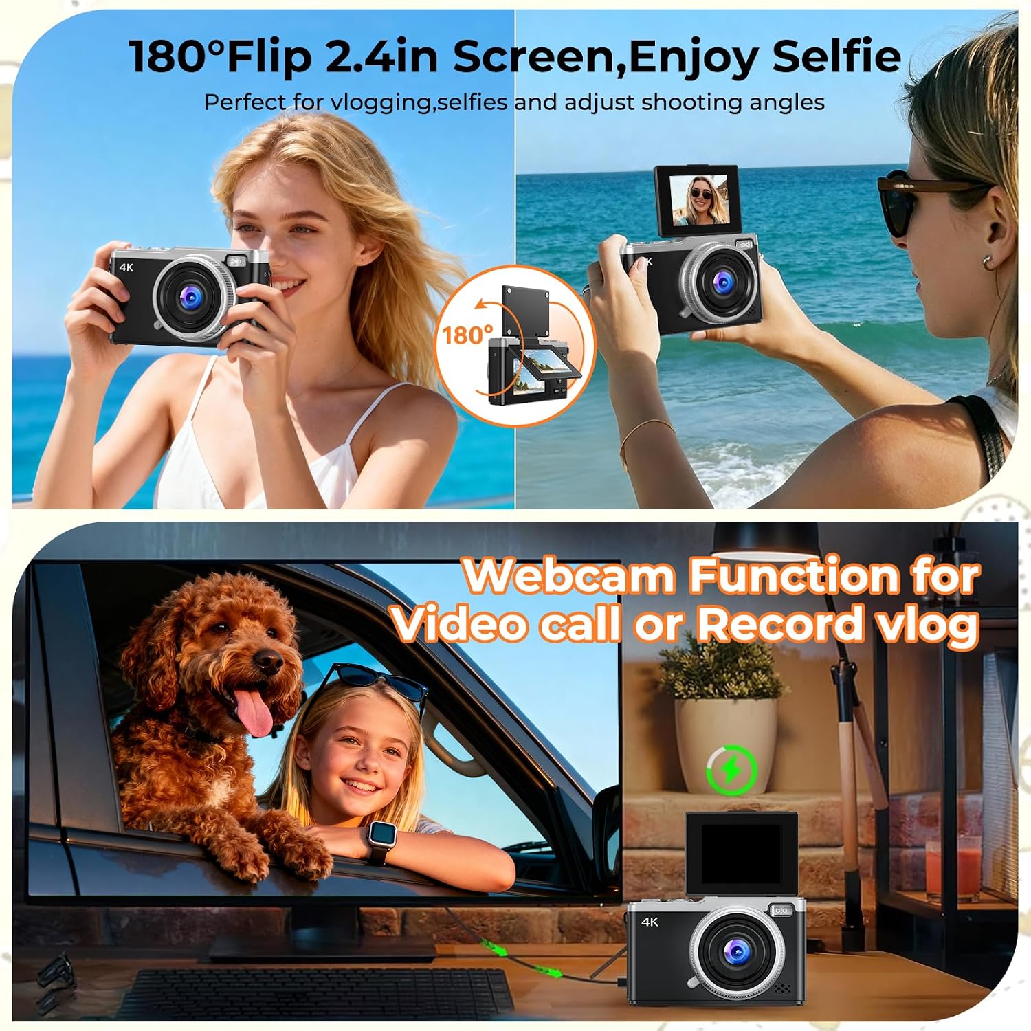 MaxMango Digital Camera, 64MP & 2.4'' Vlogging Camera for Beginners