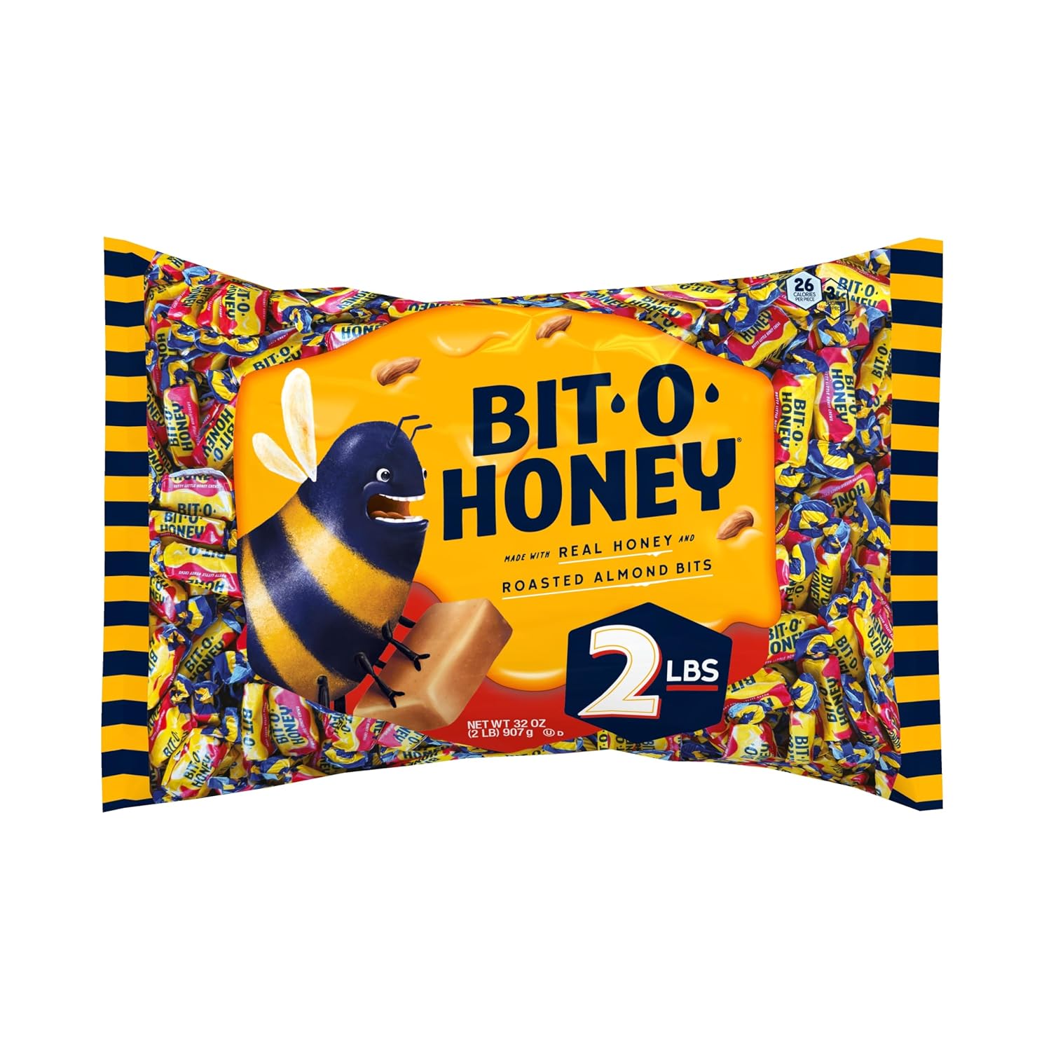Bit O Honey Candy - Individually Wrapped Honey Taffy with Roasted Almond Bits, Gluten-Free, Classic Bite-Sized Treats, Sweet and Chewy Taffy Candy Bulk Bag - 5 LBS