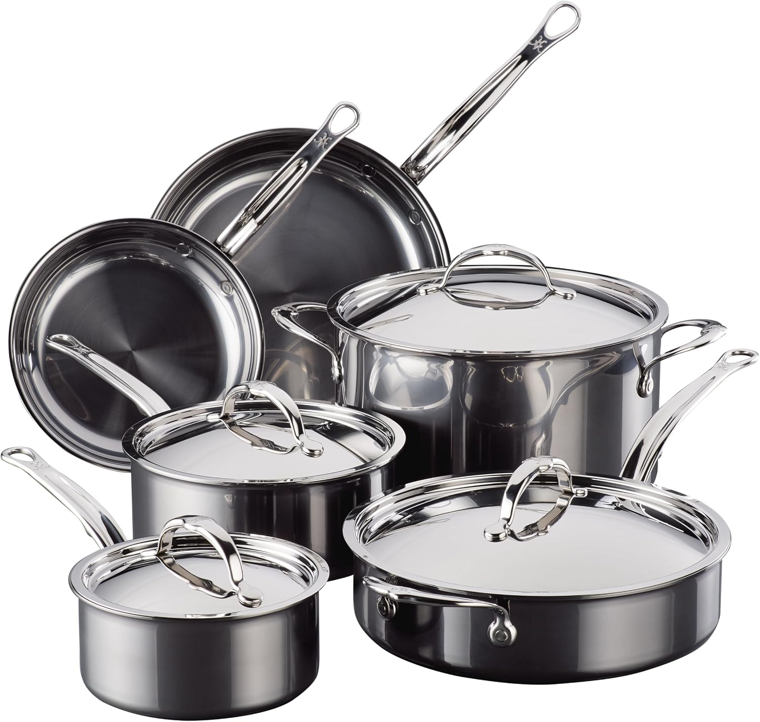 Hestan NanoBond Molecular Titanium Stainless Steel 10-Piece Cookware Set - PFAS-Free - Induction Compatible, Dishwasher Safe